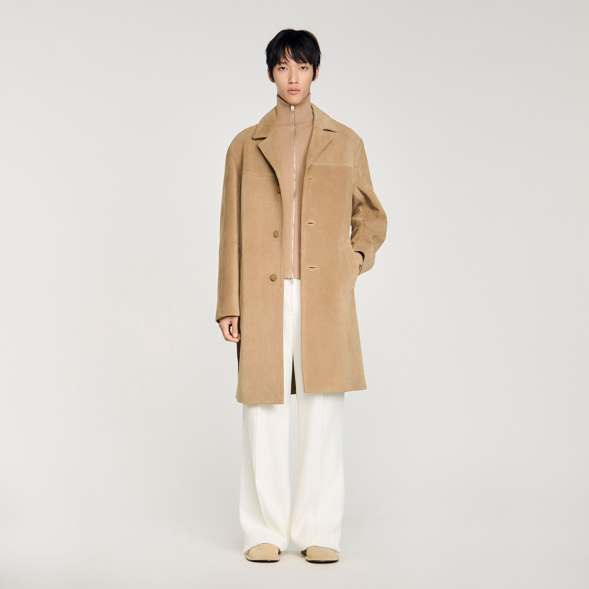 Tailored belted leather coat