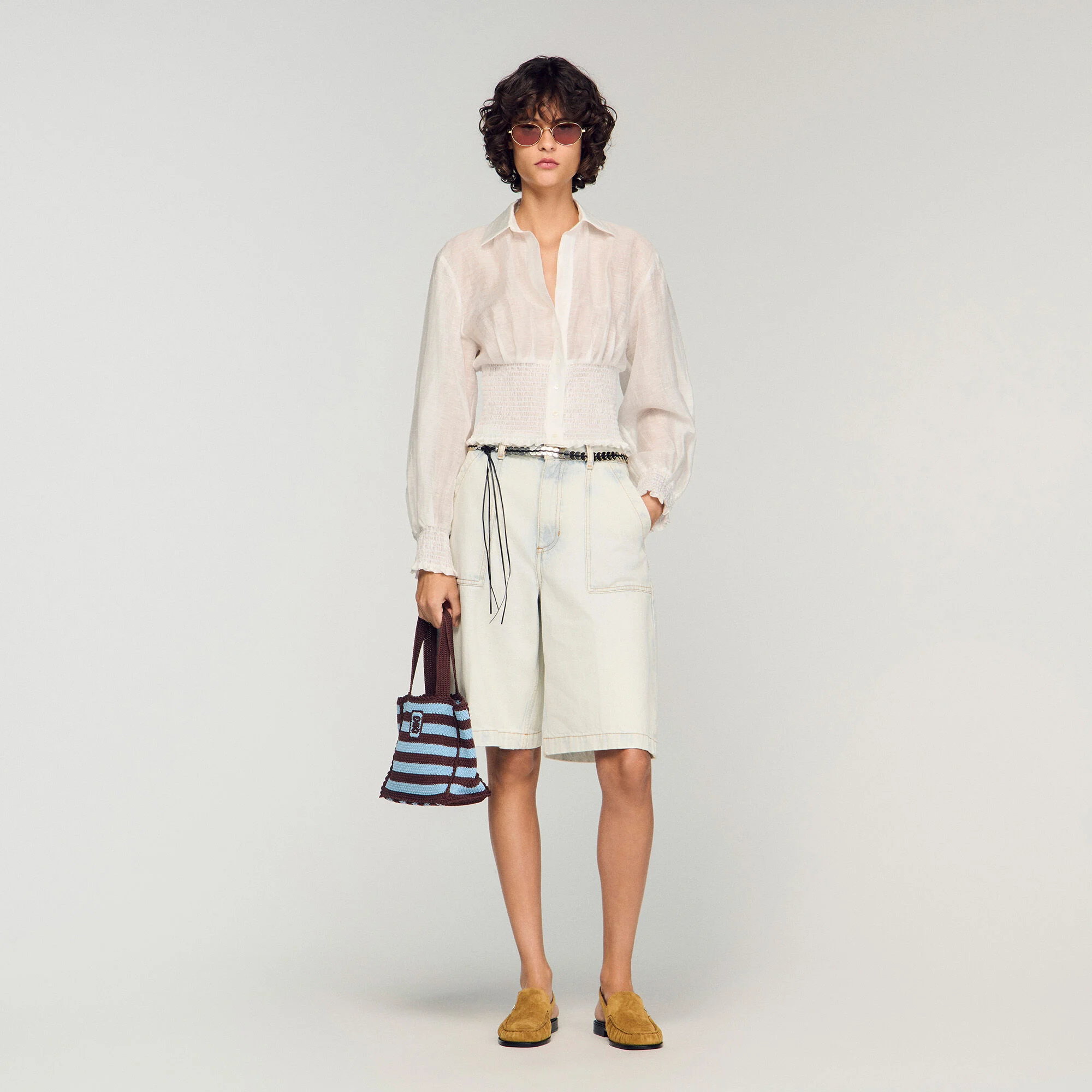 Smocked linen shirt