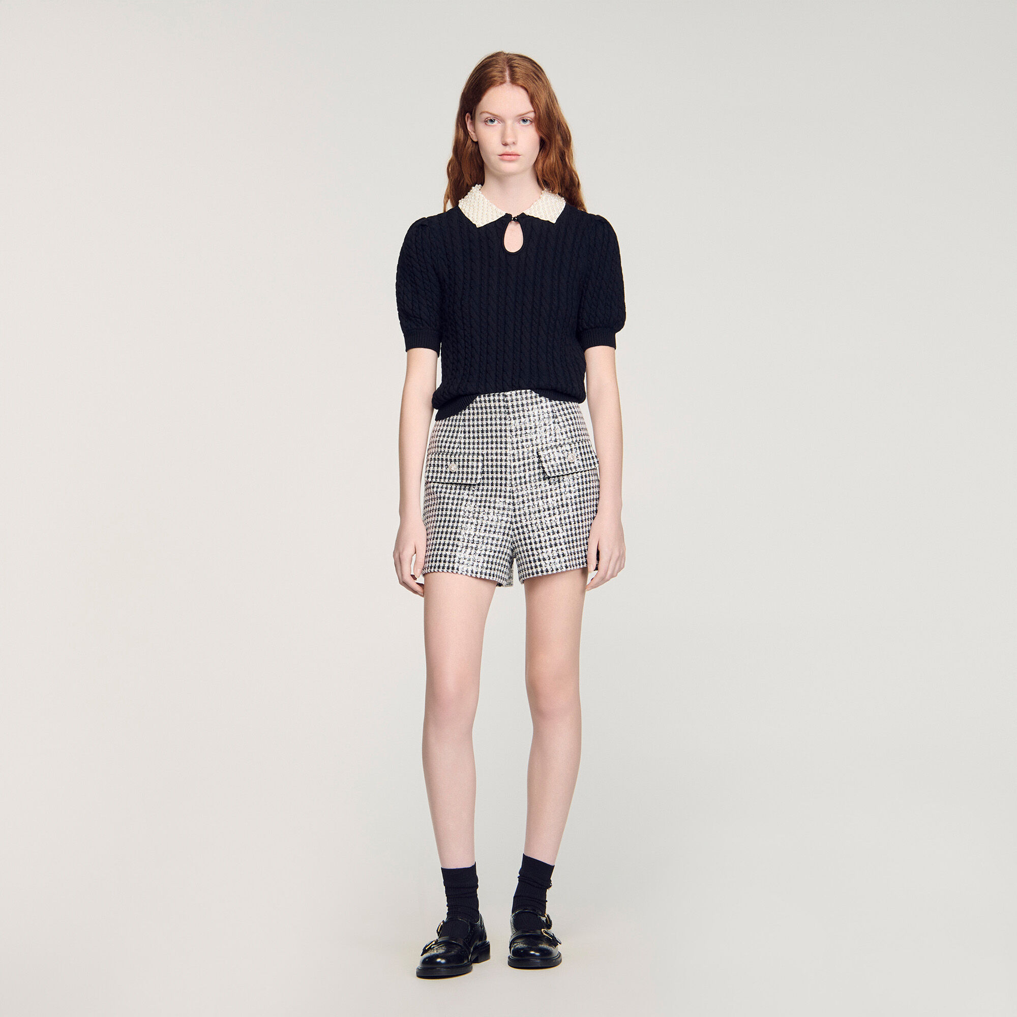 Detachable collar cable knit sweater