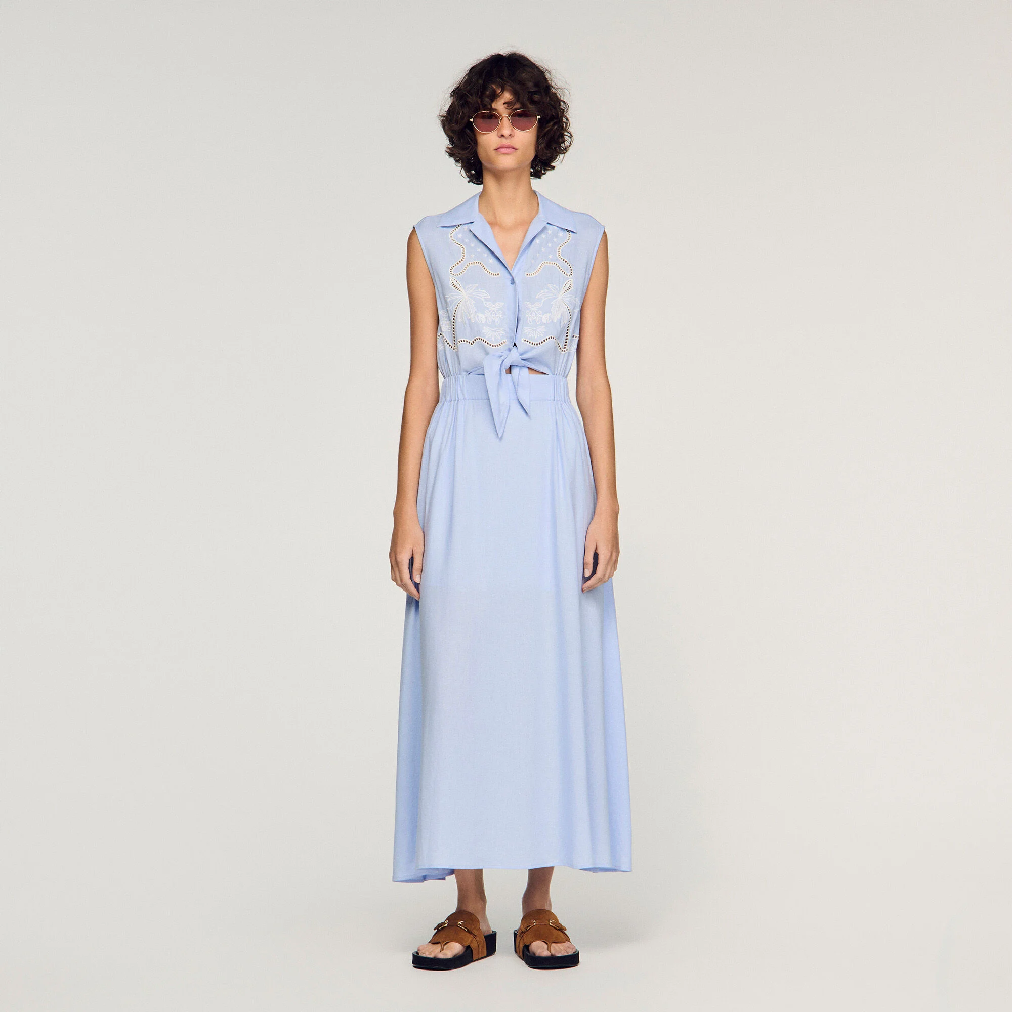 Embroidered linen maxi dress