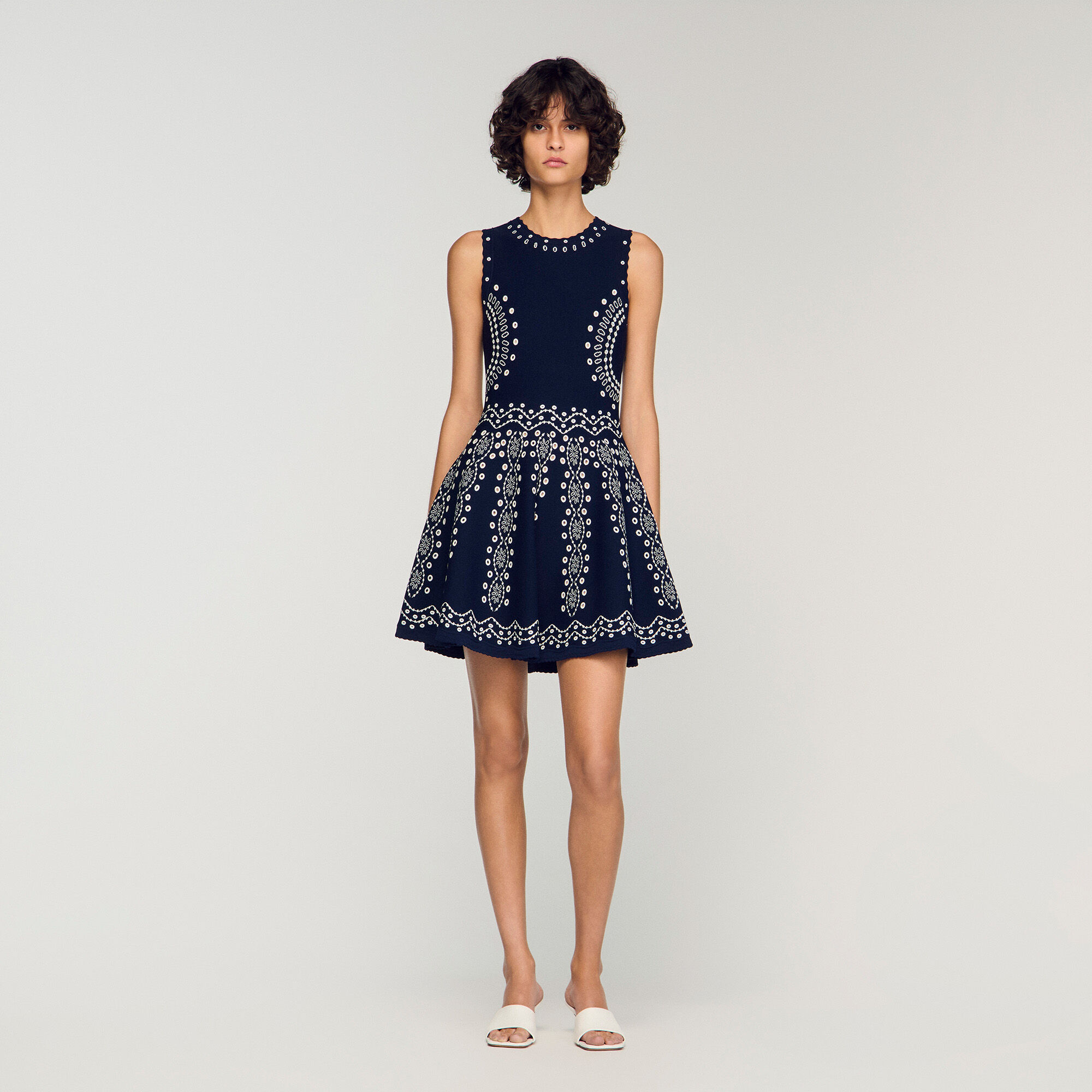 Scarf-print knit mini dress