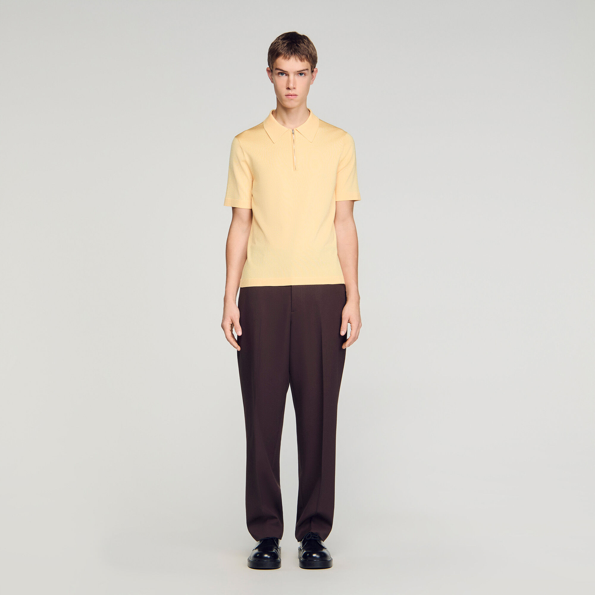 Knitted polo shirt with zip collar