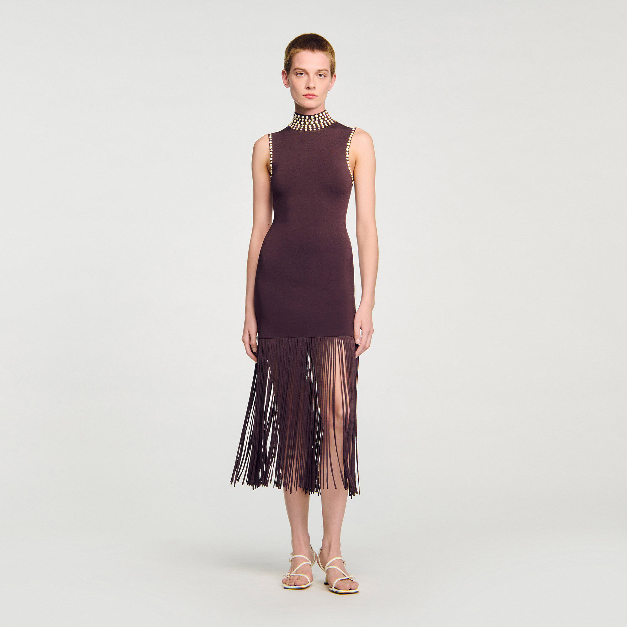 Fringed knit midi dress