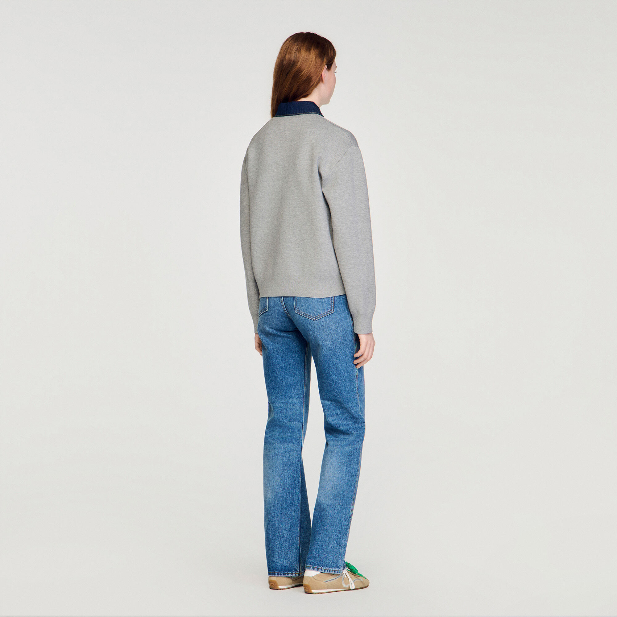 Sweater with denim collar