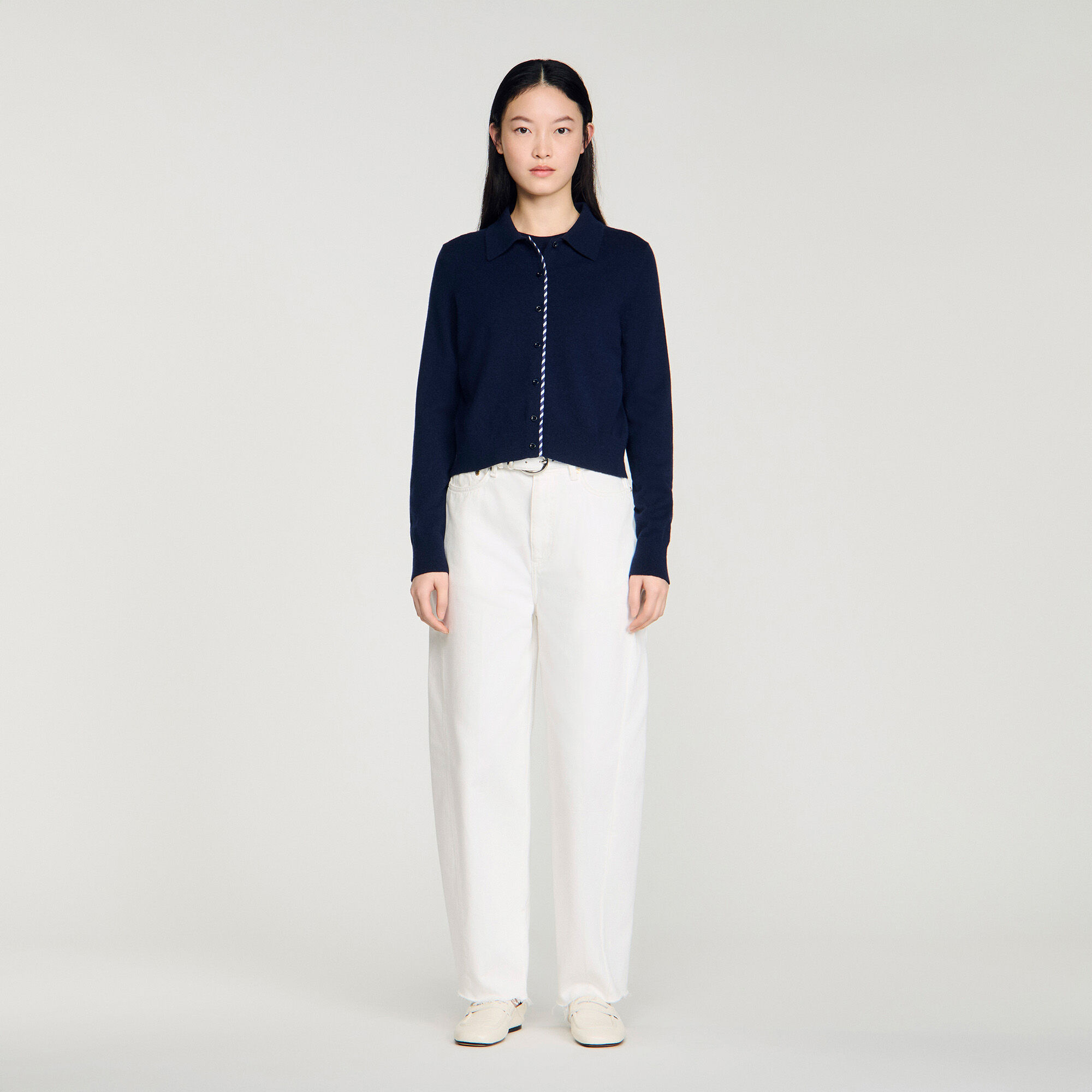 Striped wool and cashmere cardigan
