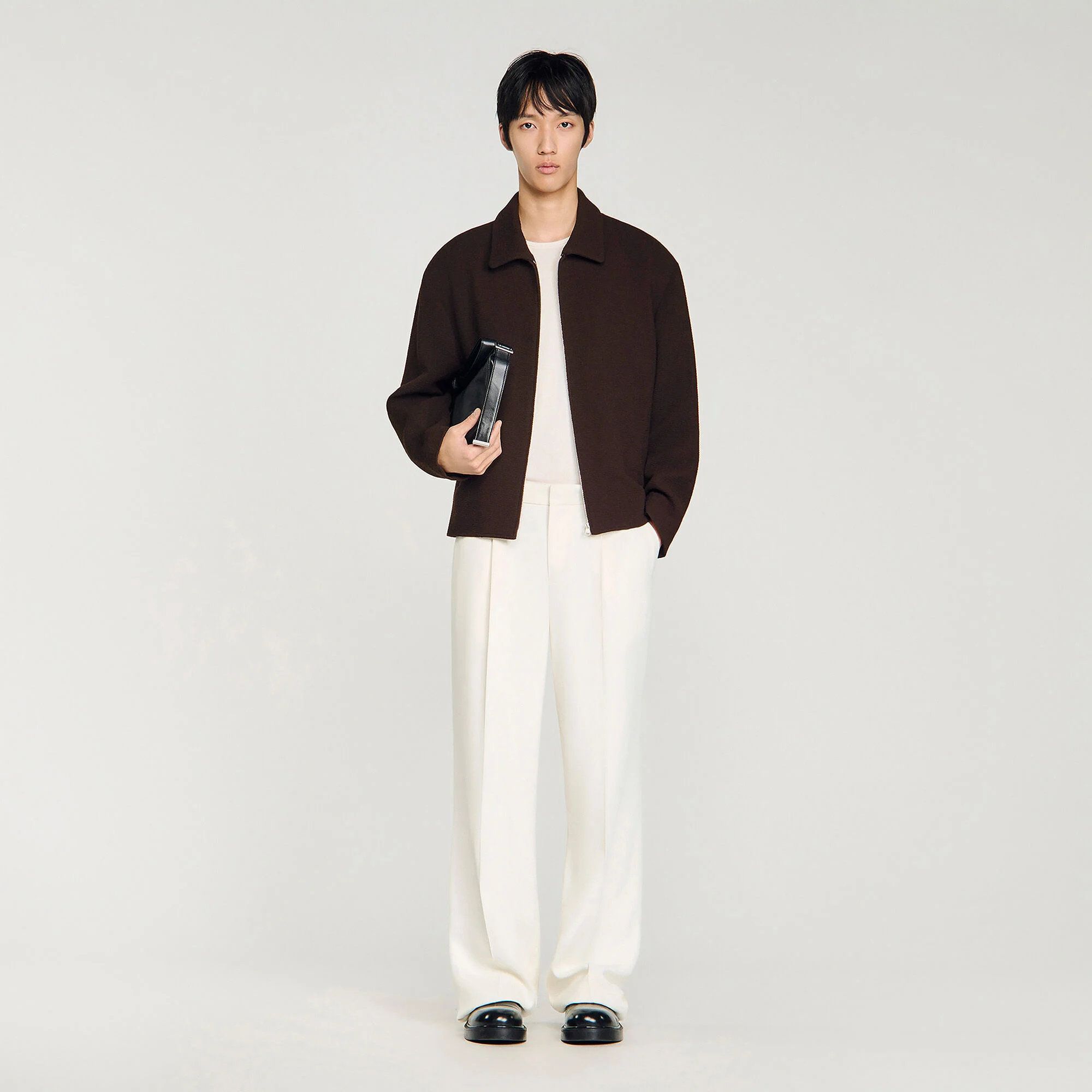 Waffled regular collar zip jacket