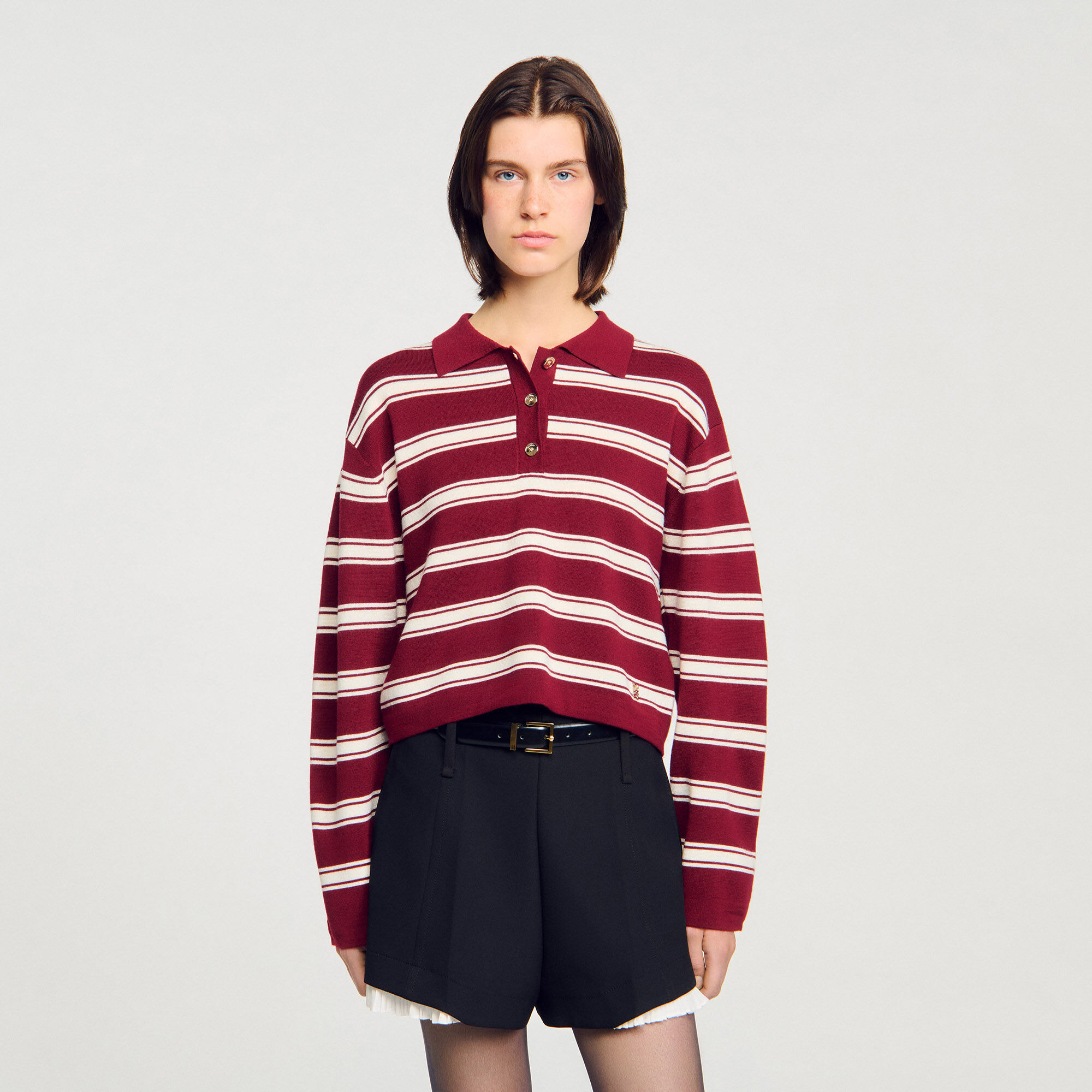 Wool Striped Polo Sweater