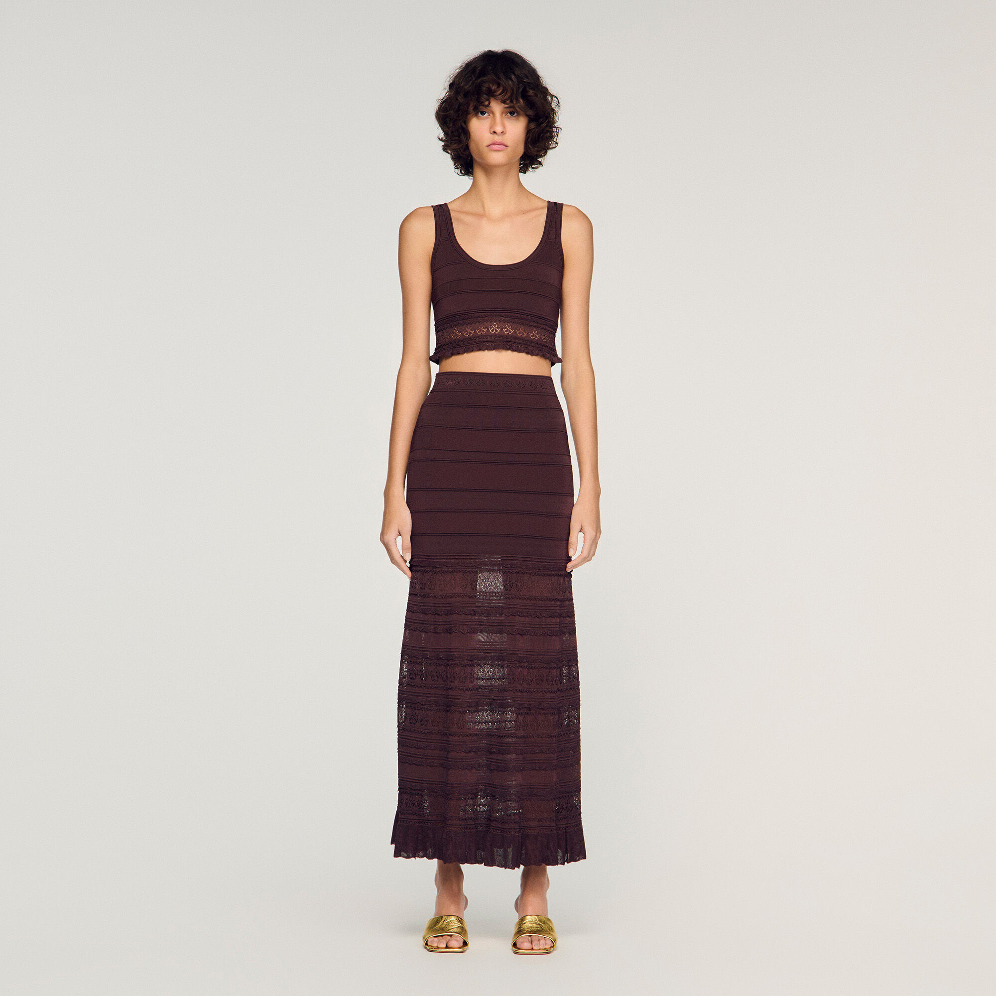 Pointelle knit maxi skirt