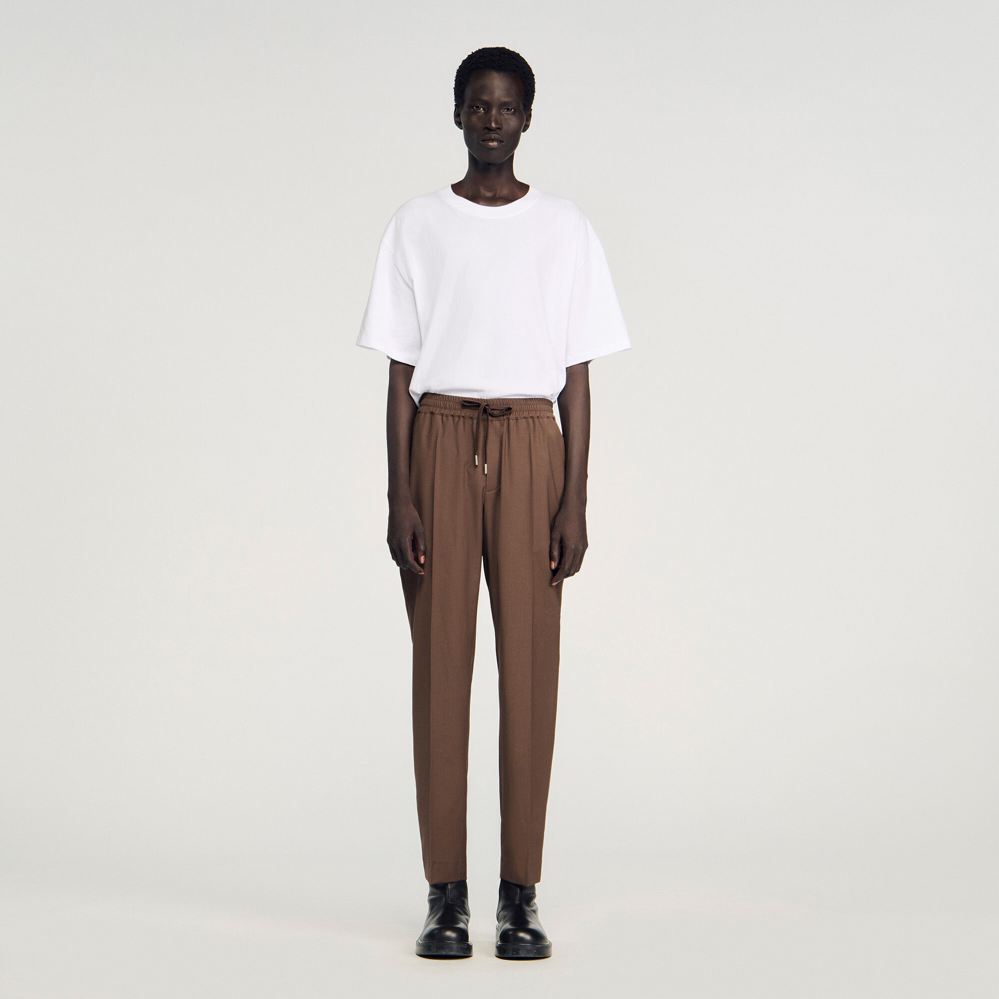 Elasticated straight-leg pants