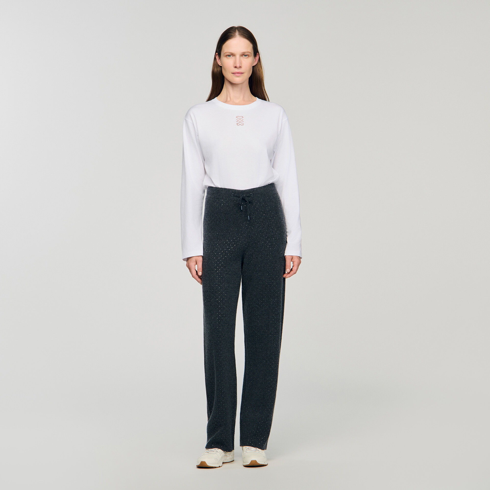 Knit rhinestone-covered pants