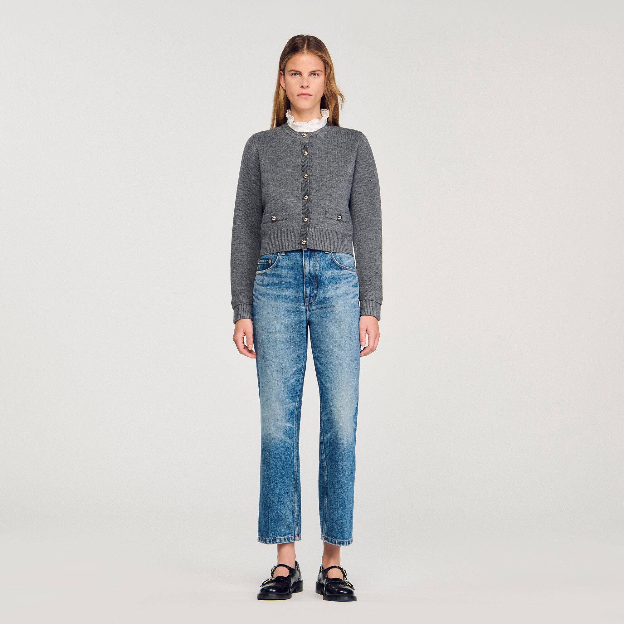 Cardigan with detachable ruffle collar
