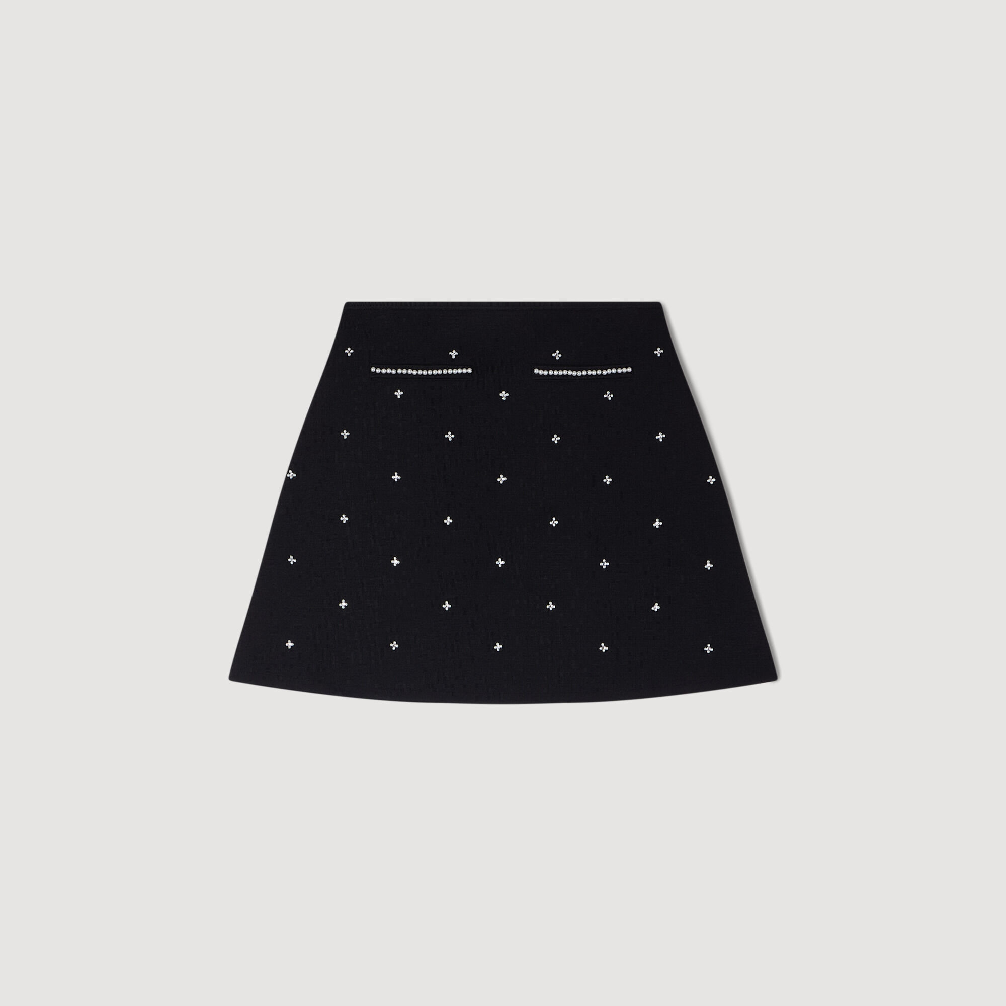 Rhinestone embroidered knit skirt