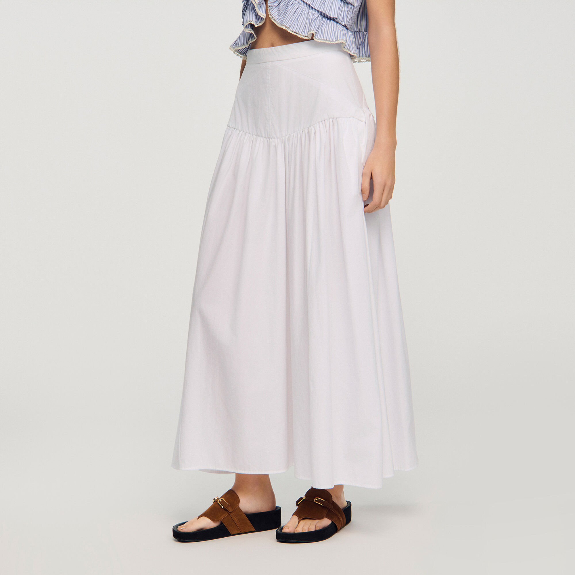 Maxi poplin skirt with ties
