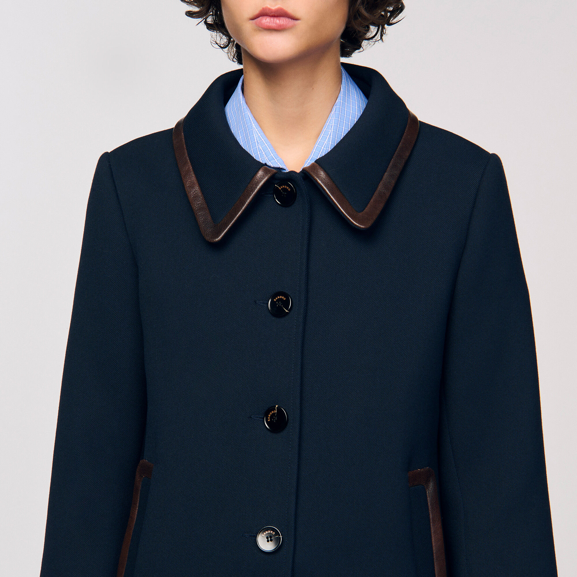 Leather trim coat
