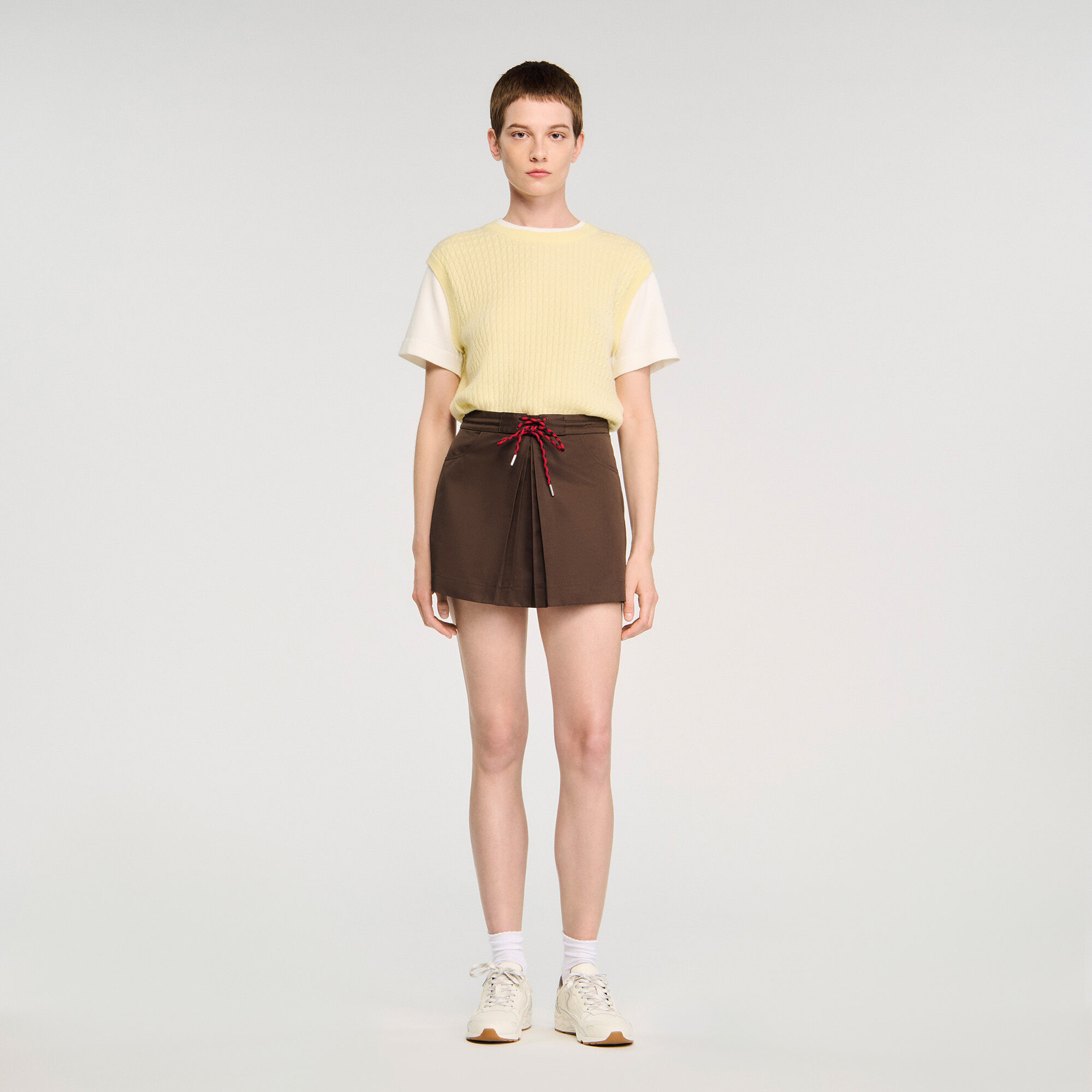 Drawstring pleated skort