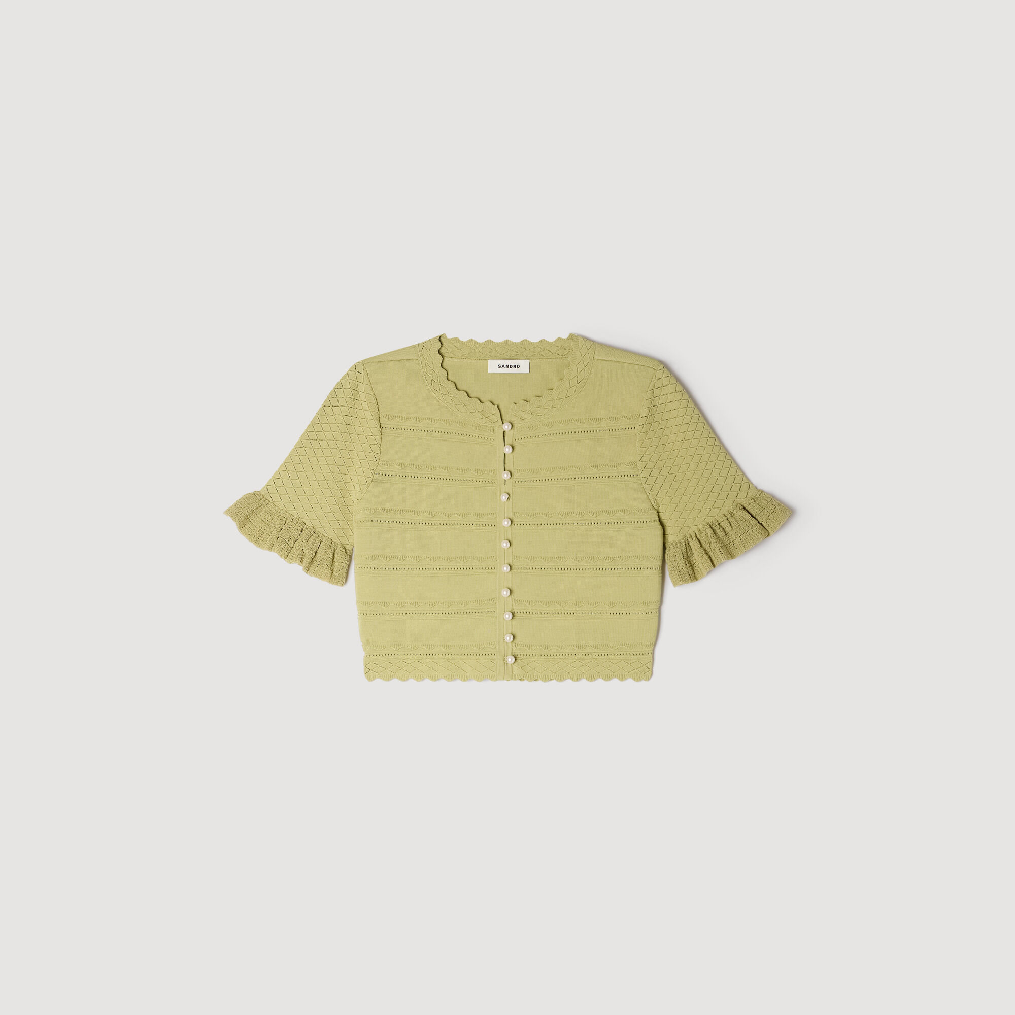 Cropped ruffled-sleeve top