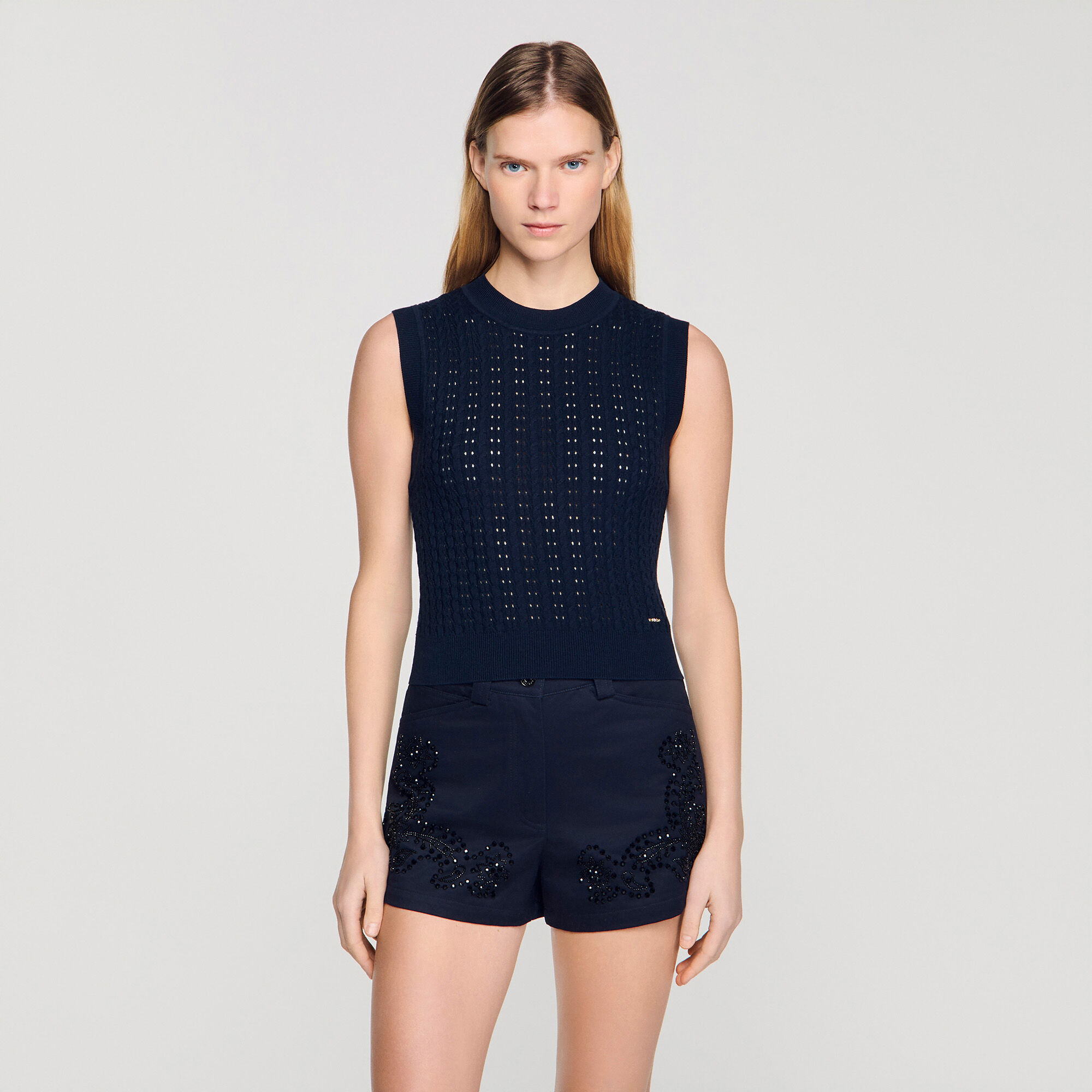 Textured cropped knit sweater