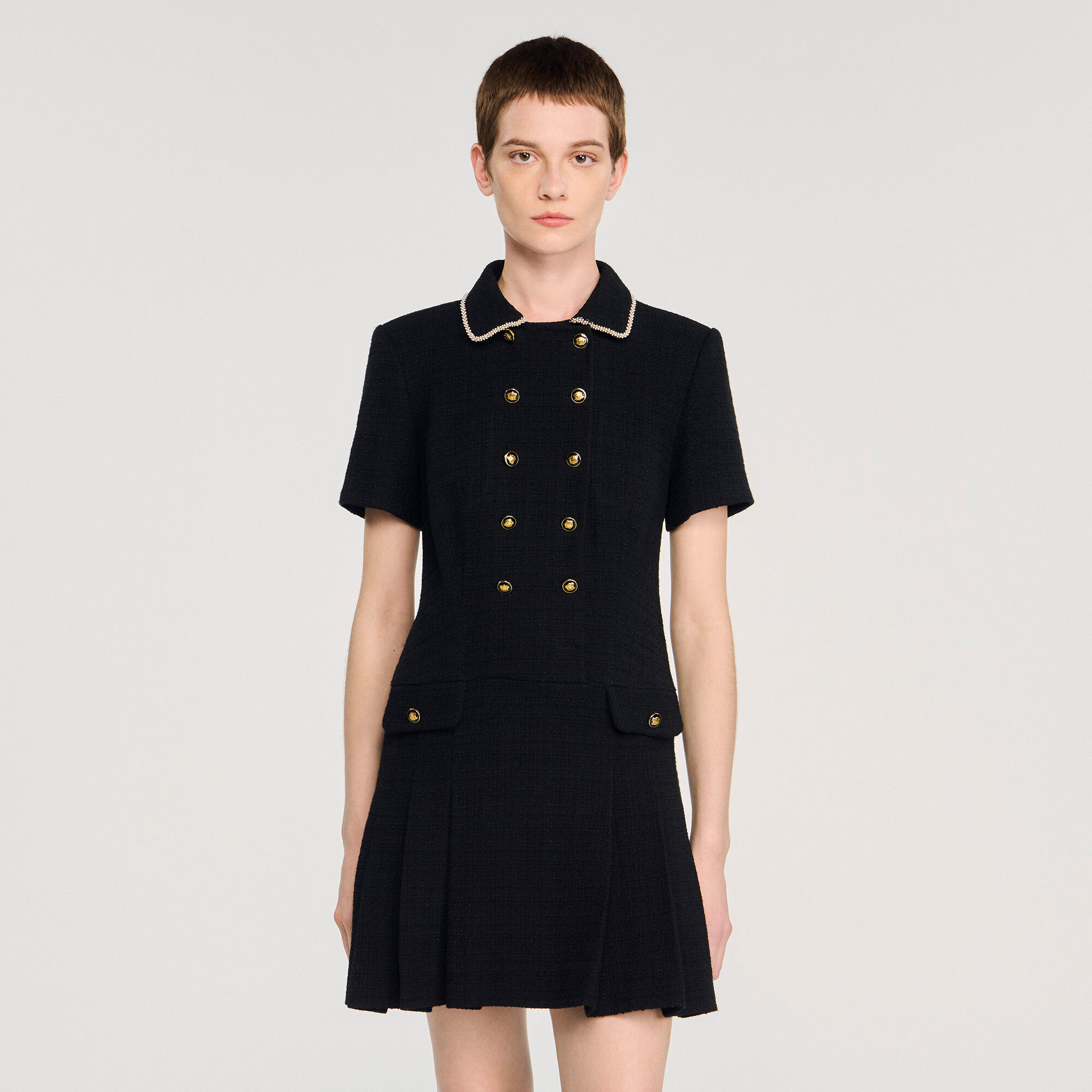 Mini buttoned tweed dress