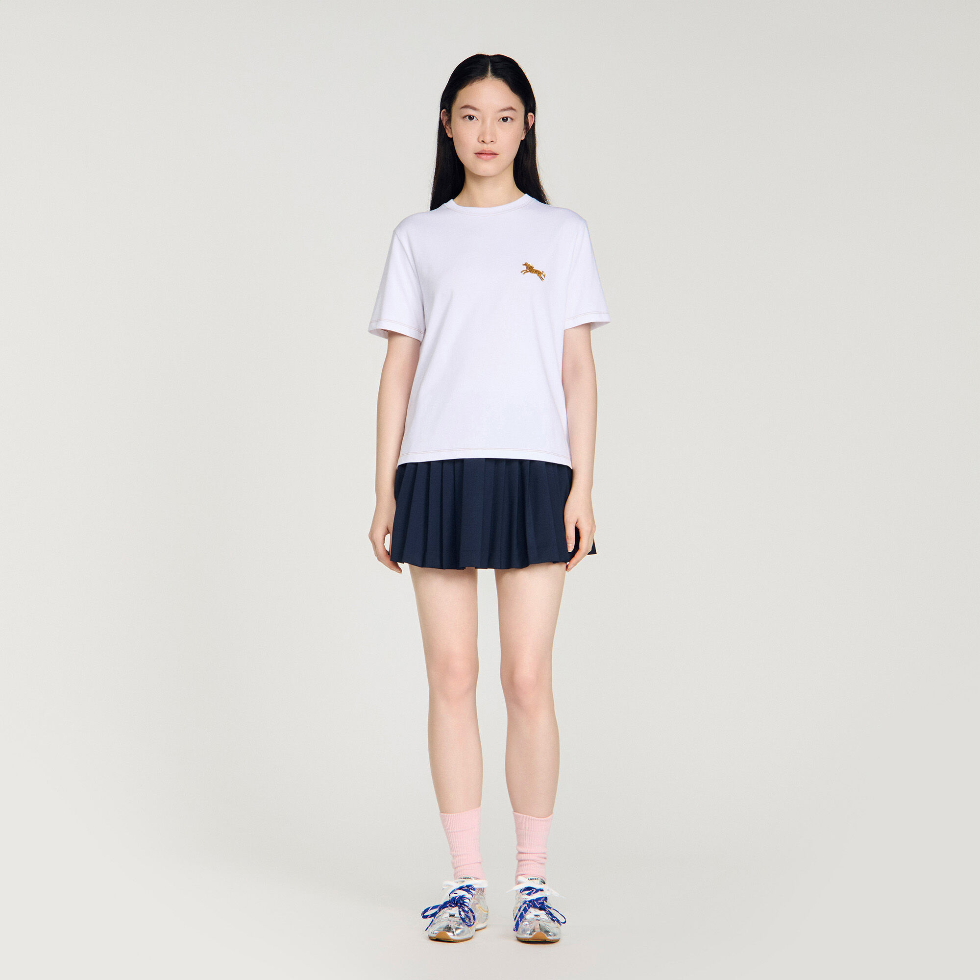 Horse embroidery cotton T-shirt
