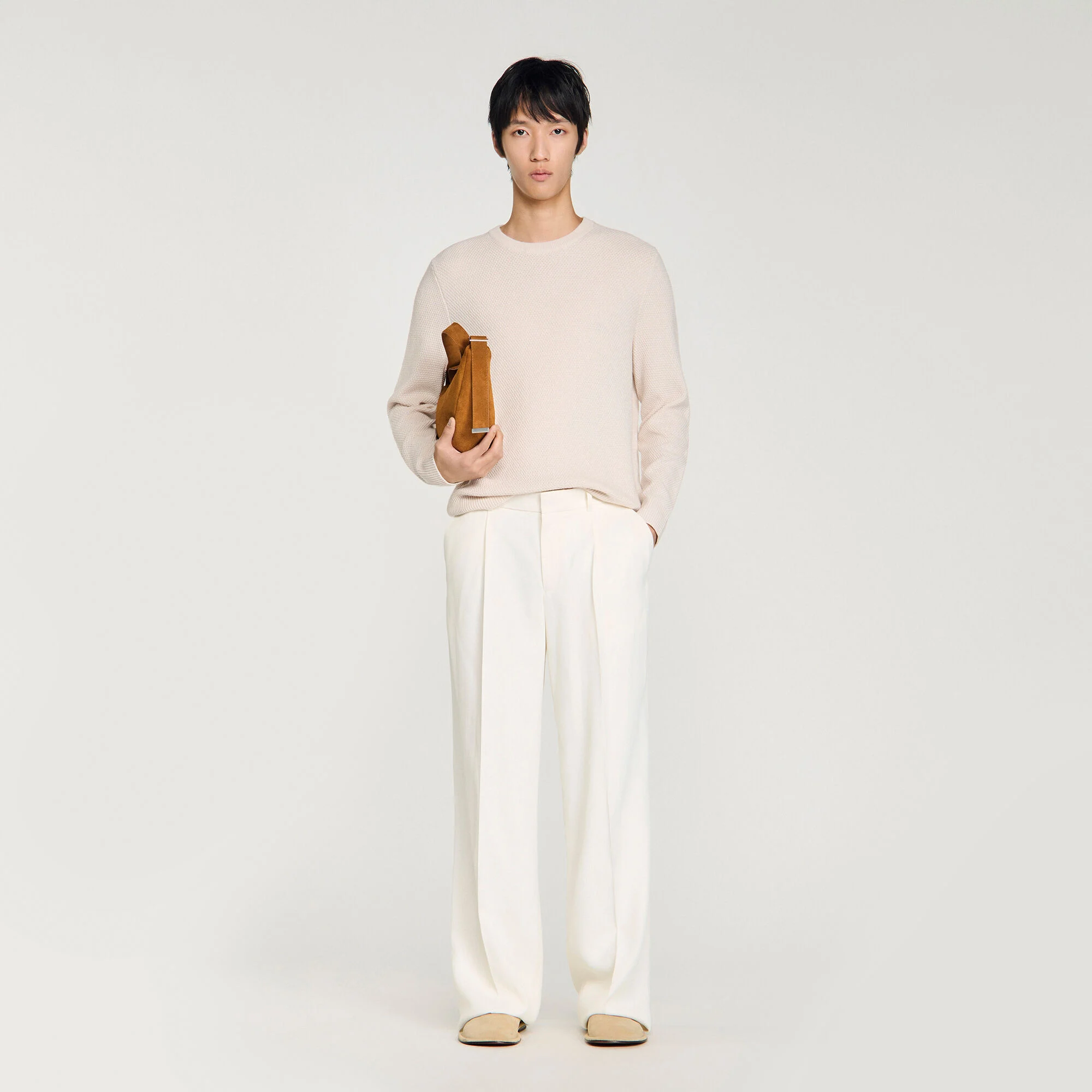 Crew-neck sweater in seed stitch