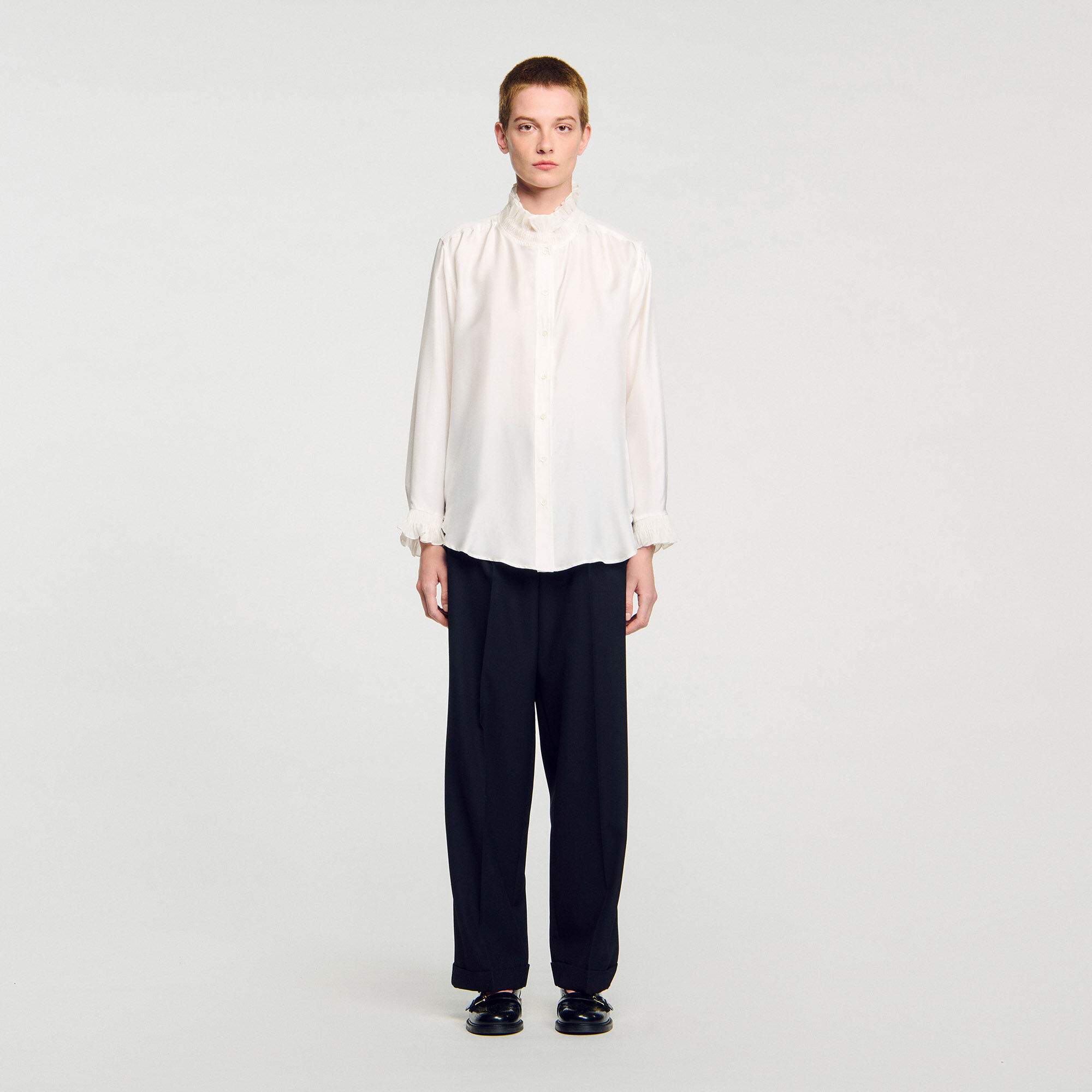 Silk shirt with gathered collar