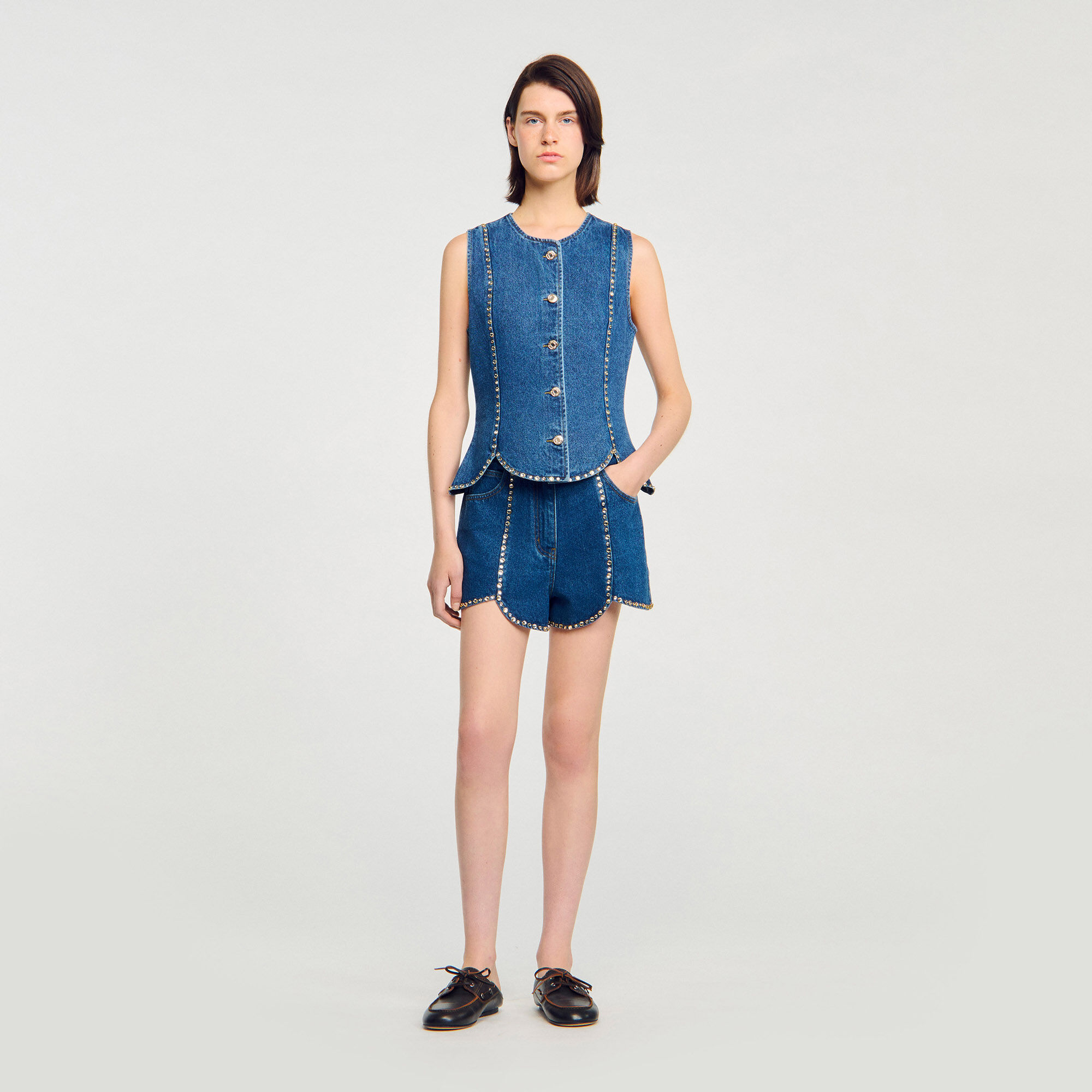 Rhinestone denim top
