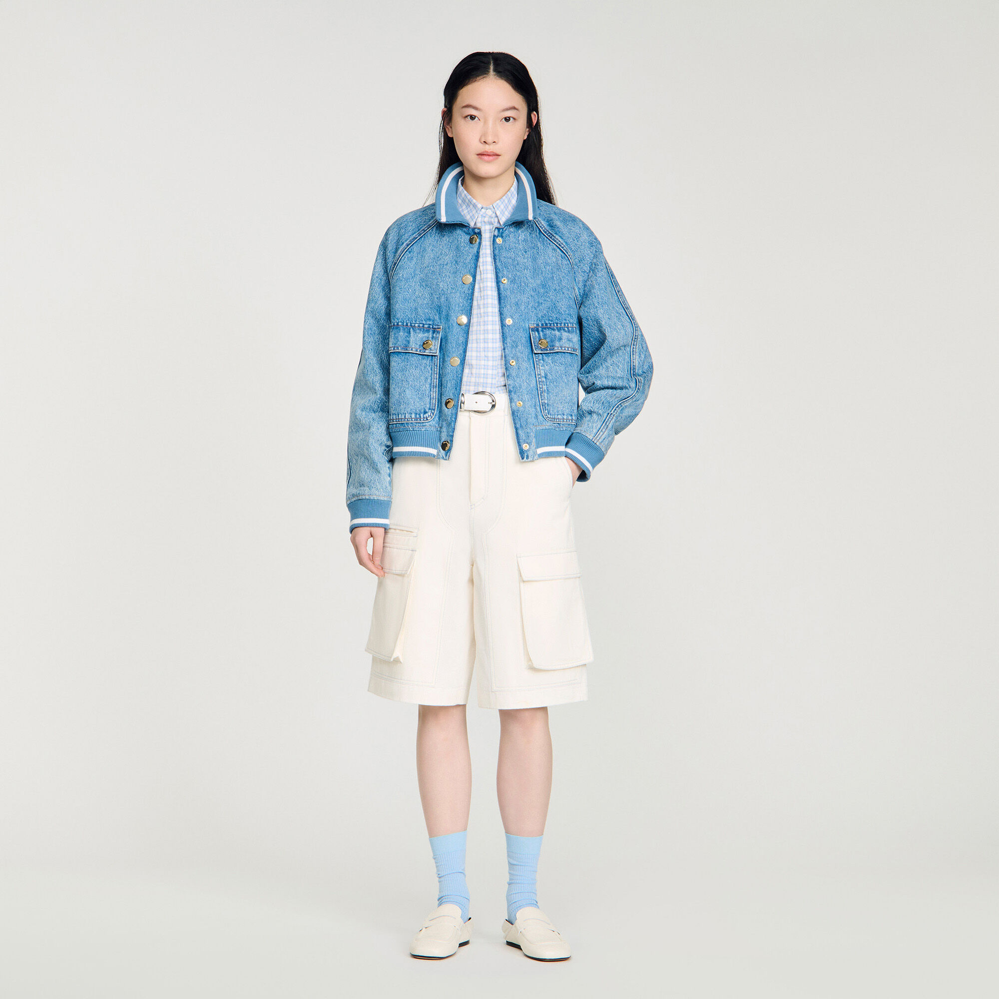 Rib-trimmed denim jacket