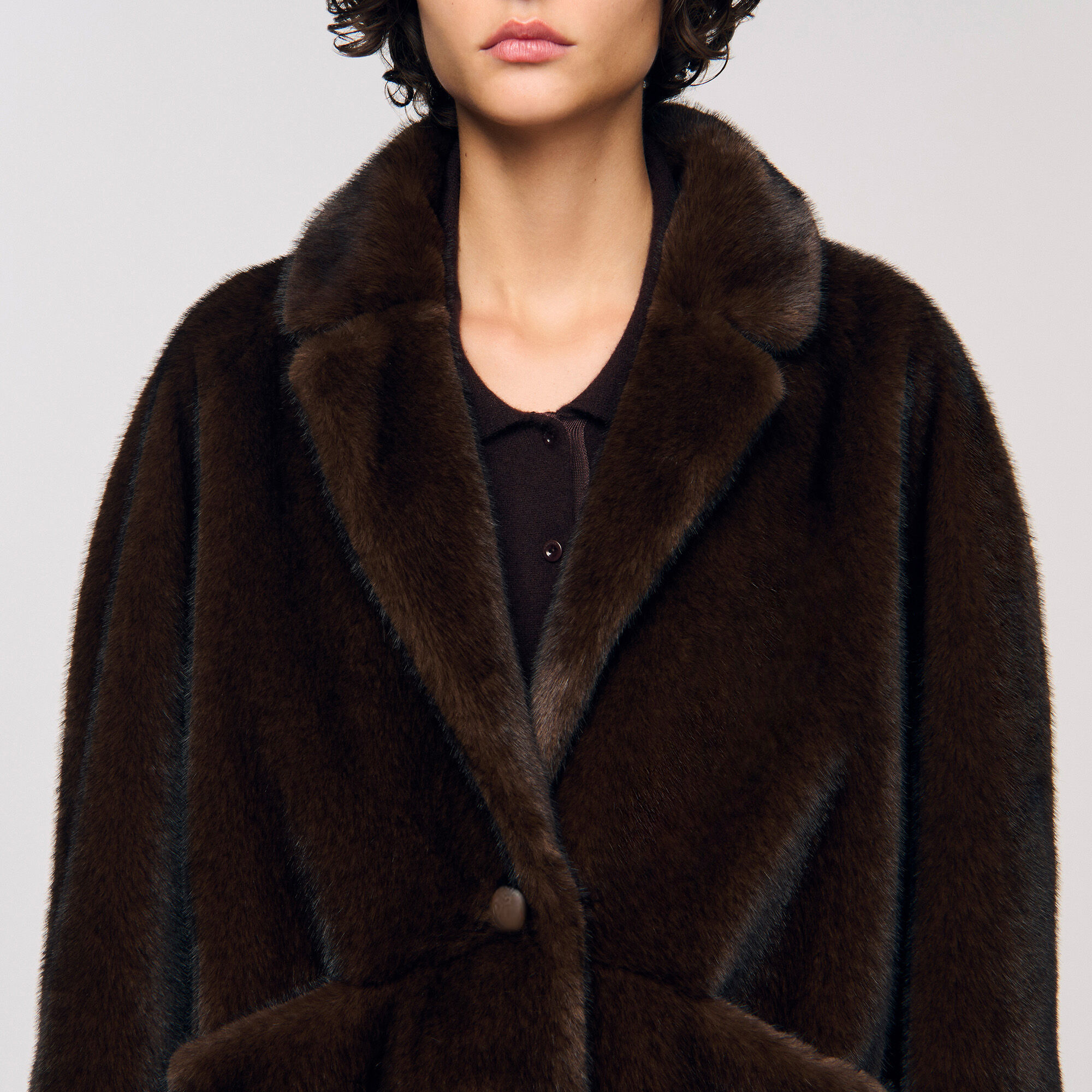Jacket-style faux fur coat