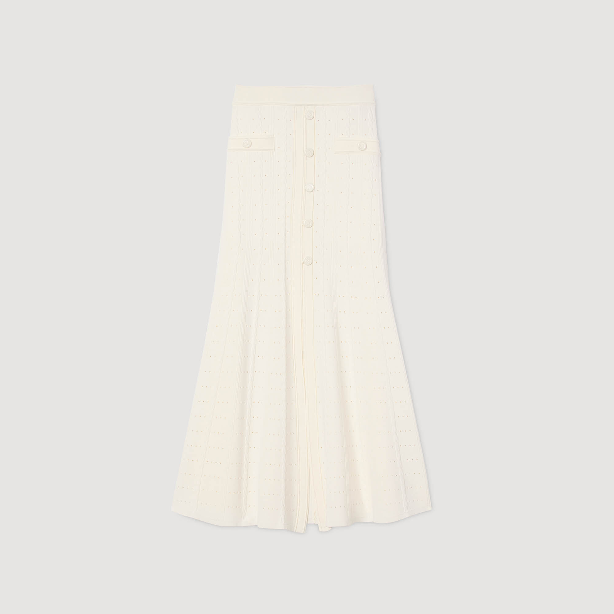 Pointelle knit midi skirt