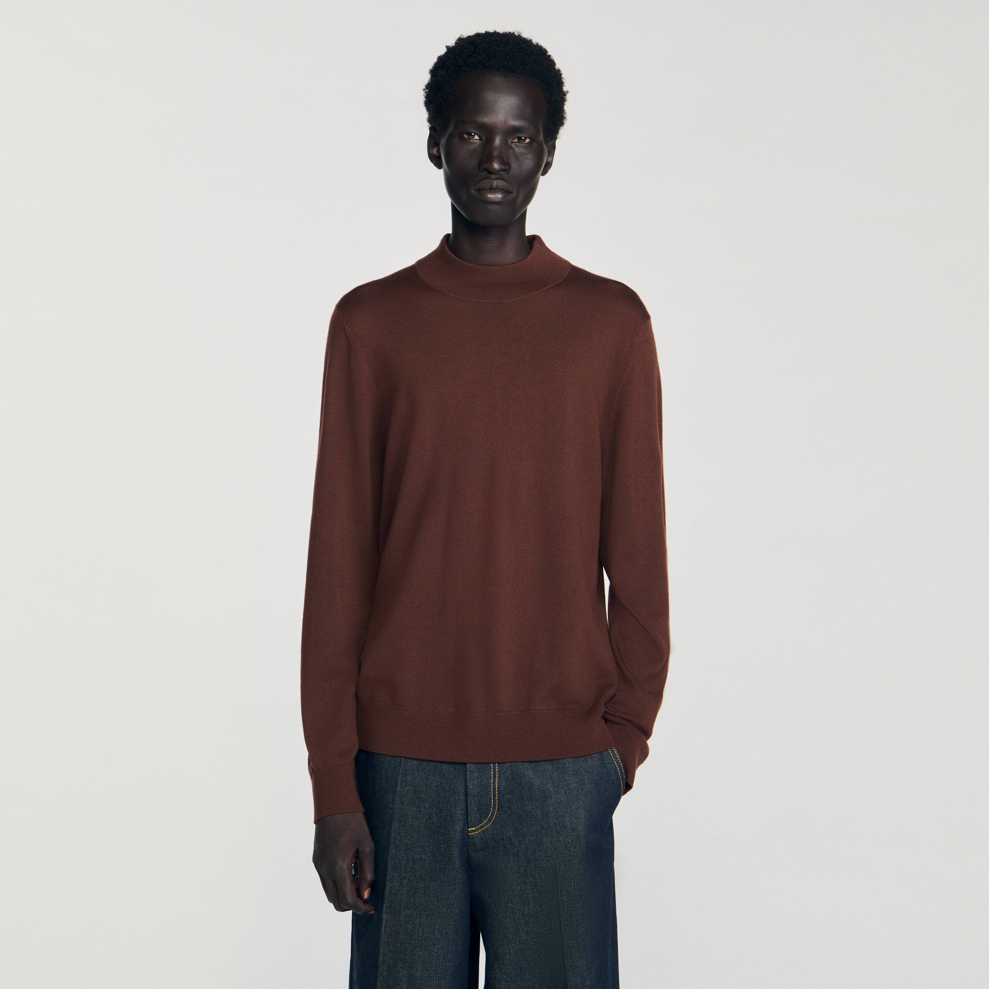 Wool sweater with high neck