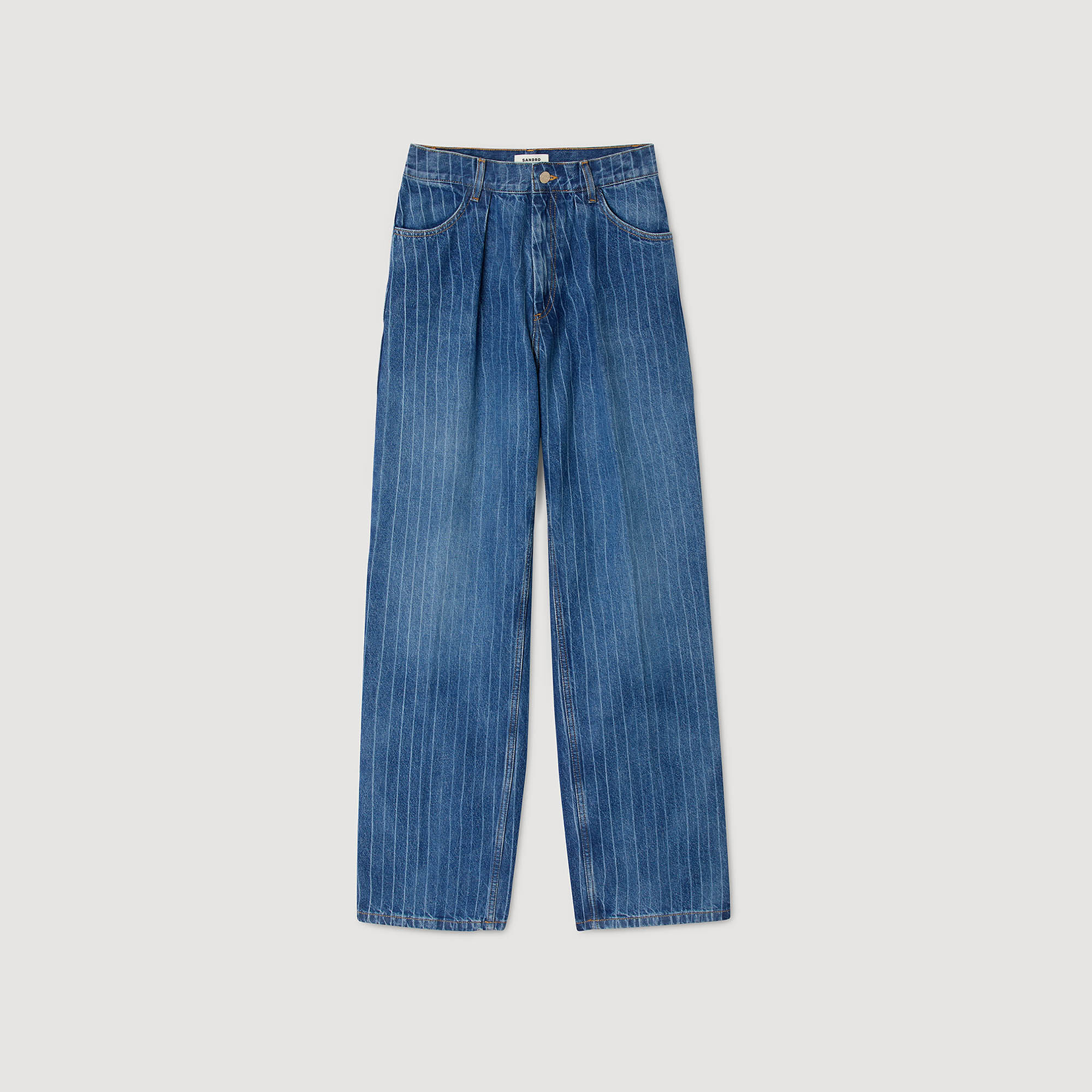 Wide-leg pinstriped jeans