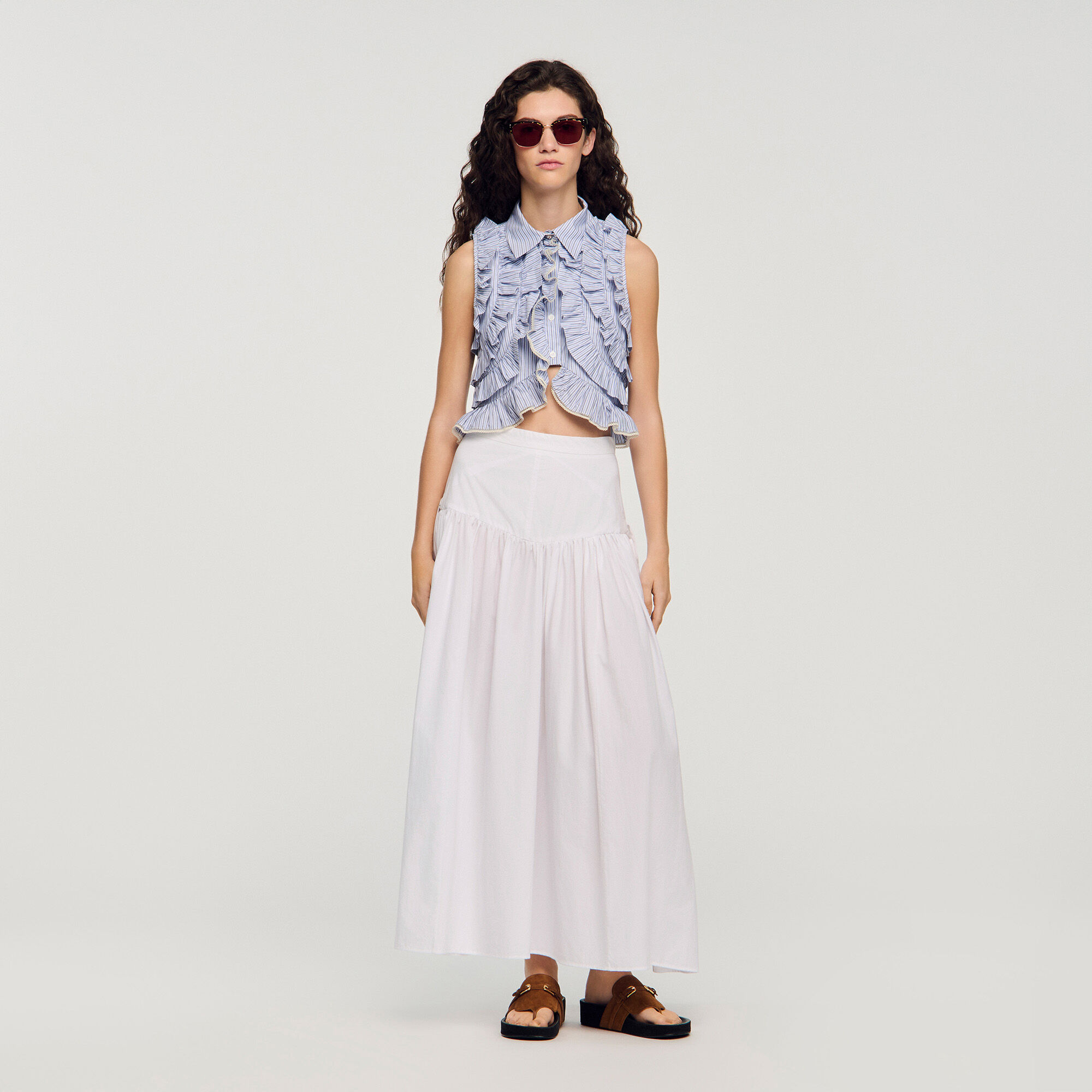 Maxi poplin skirt with ties