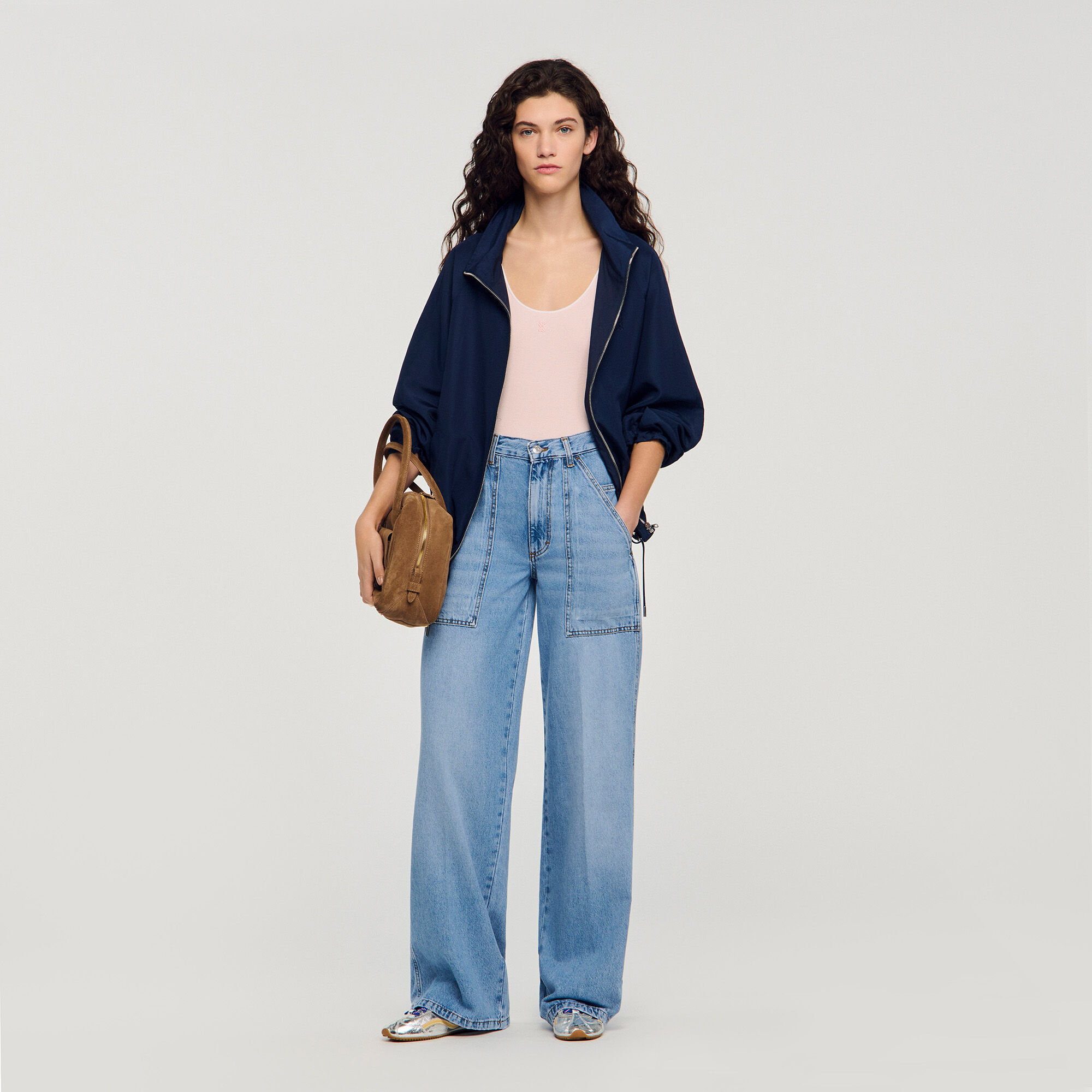 Faded wide straight-leg jeans