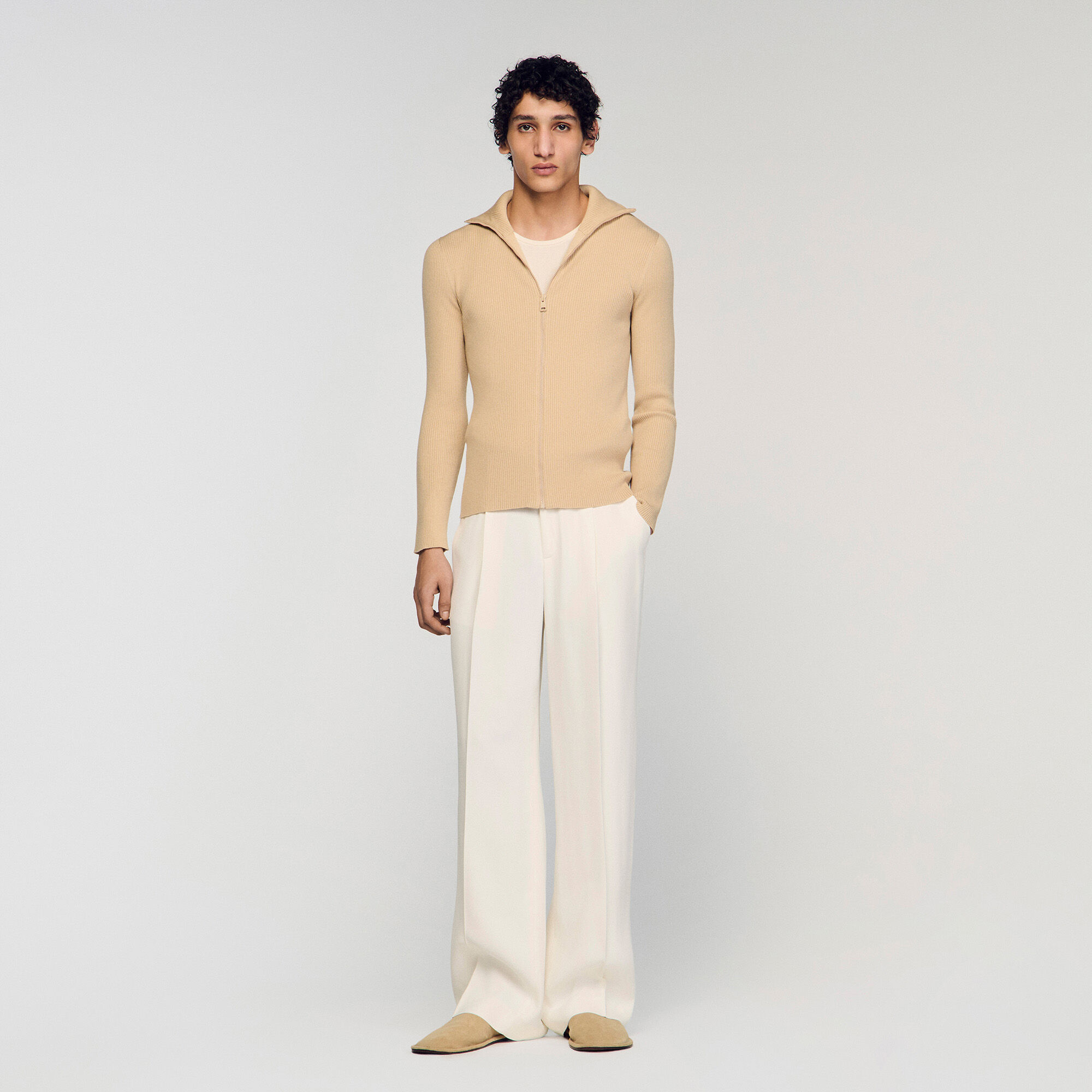 Zip cardigan with standing collar