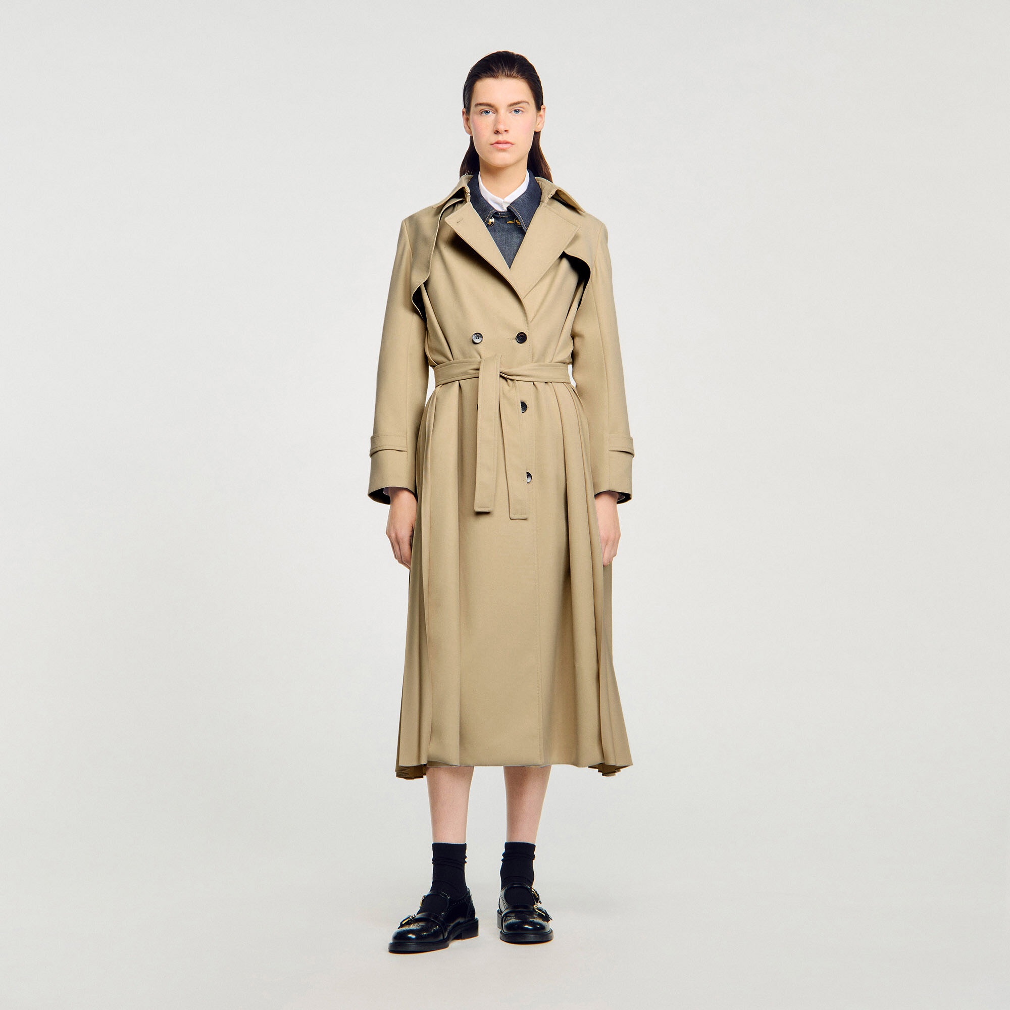 Belted double-breasted trench