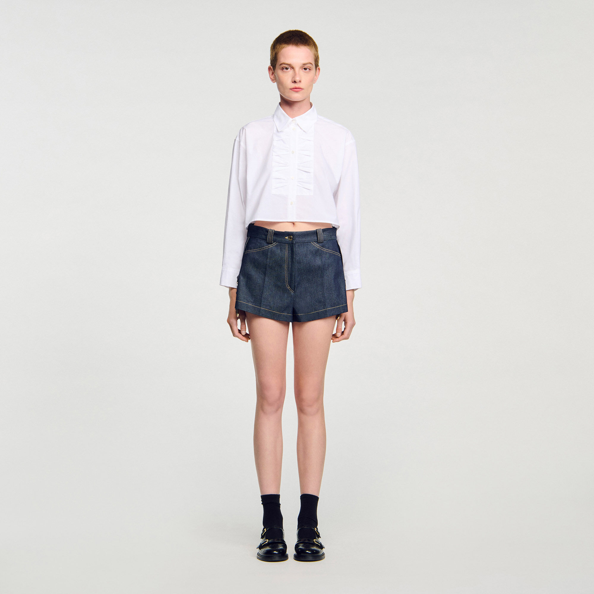 Denim belt loop shorts