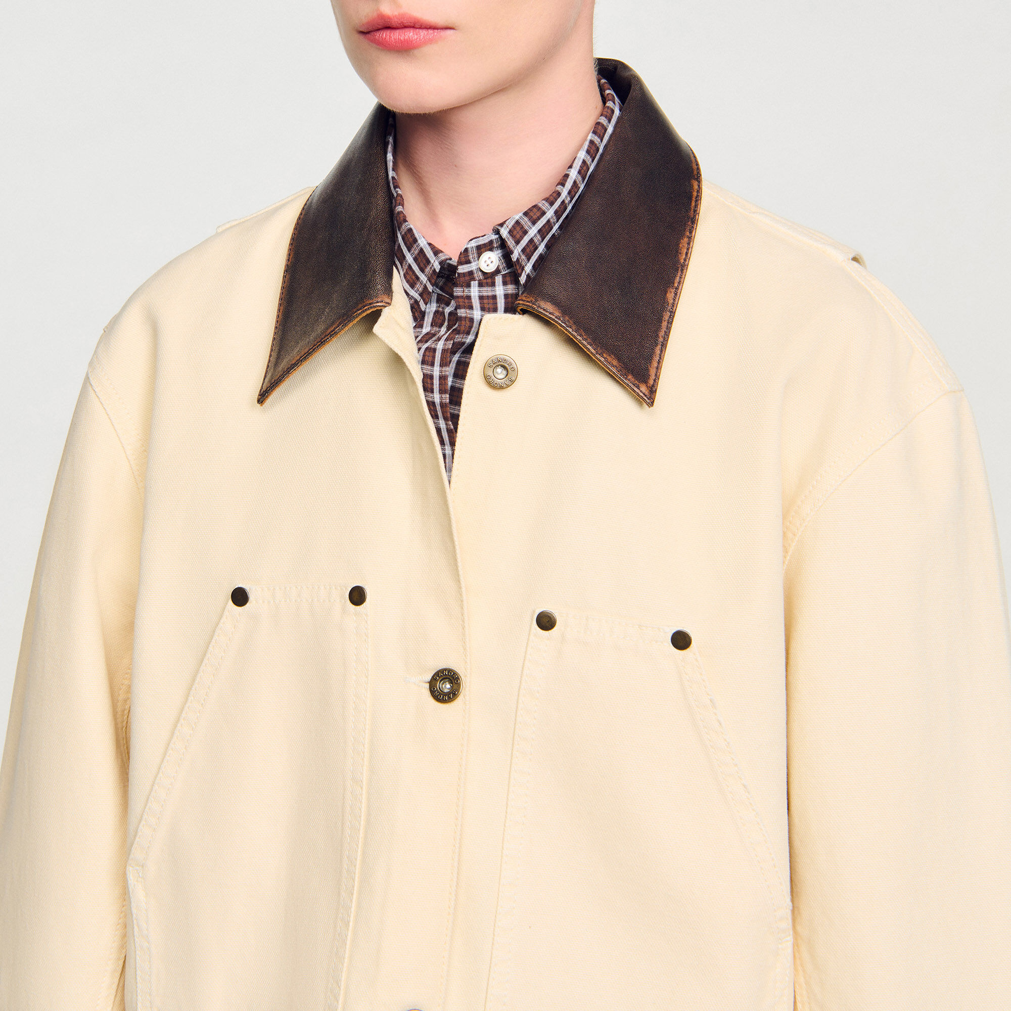 Leather collar workwear jacket