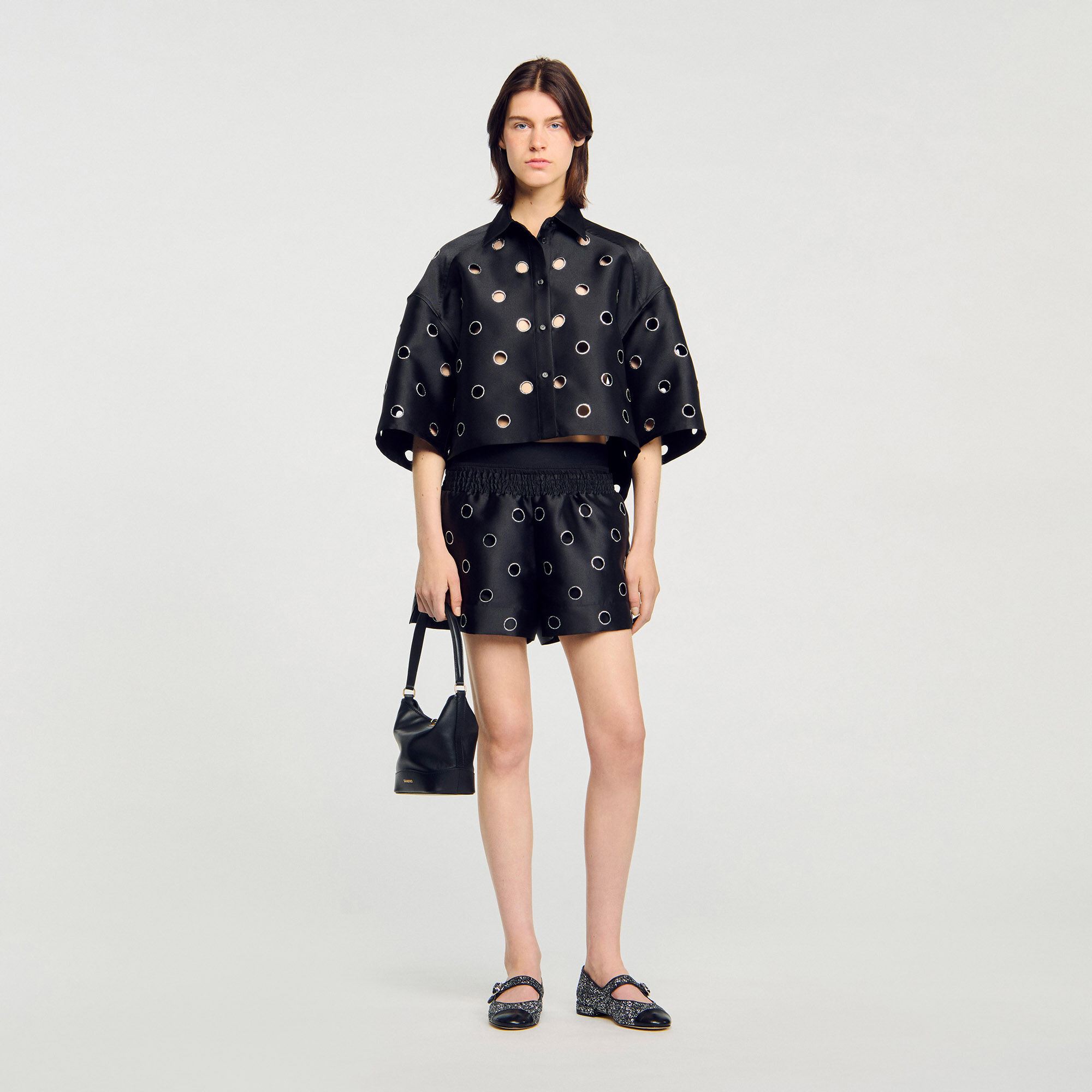 Oversized shirt with rhinestones holes