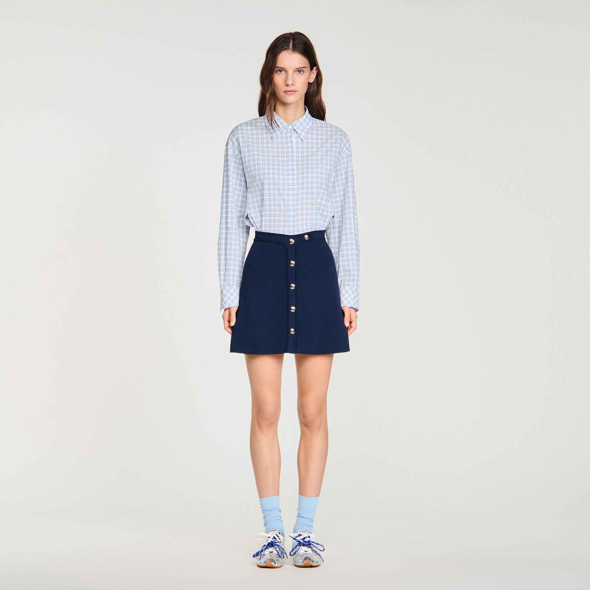 Mini ribbed skirt with press studs