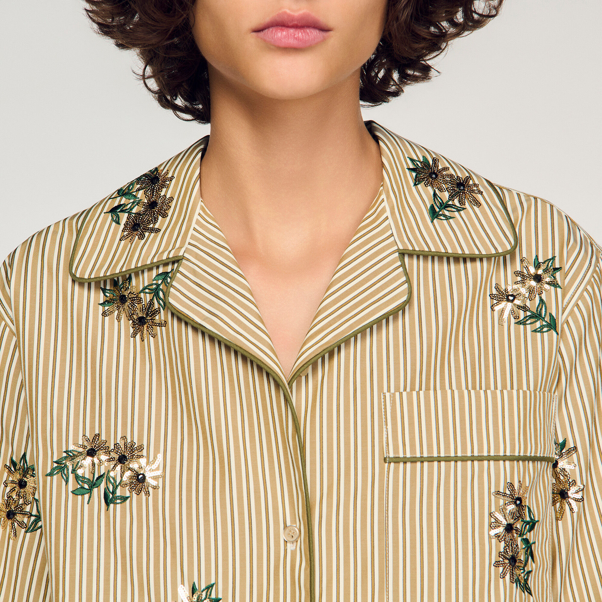 Striped shirt, floral embroidery