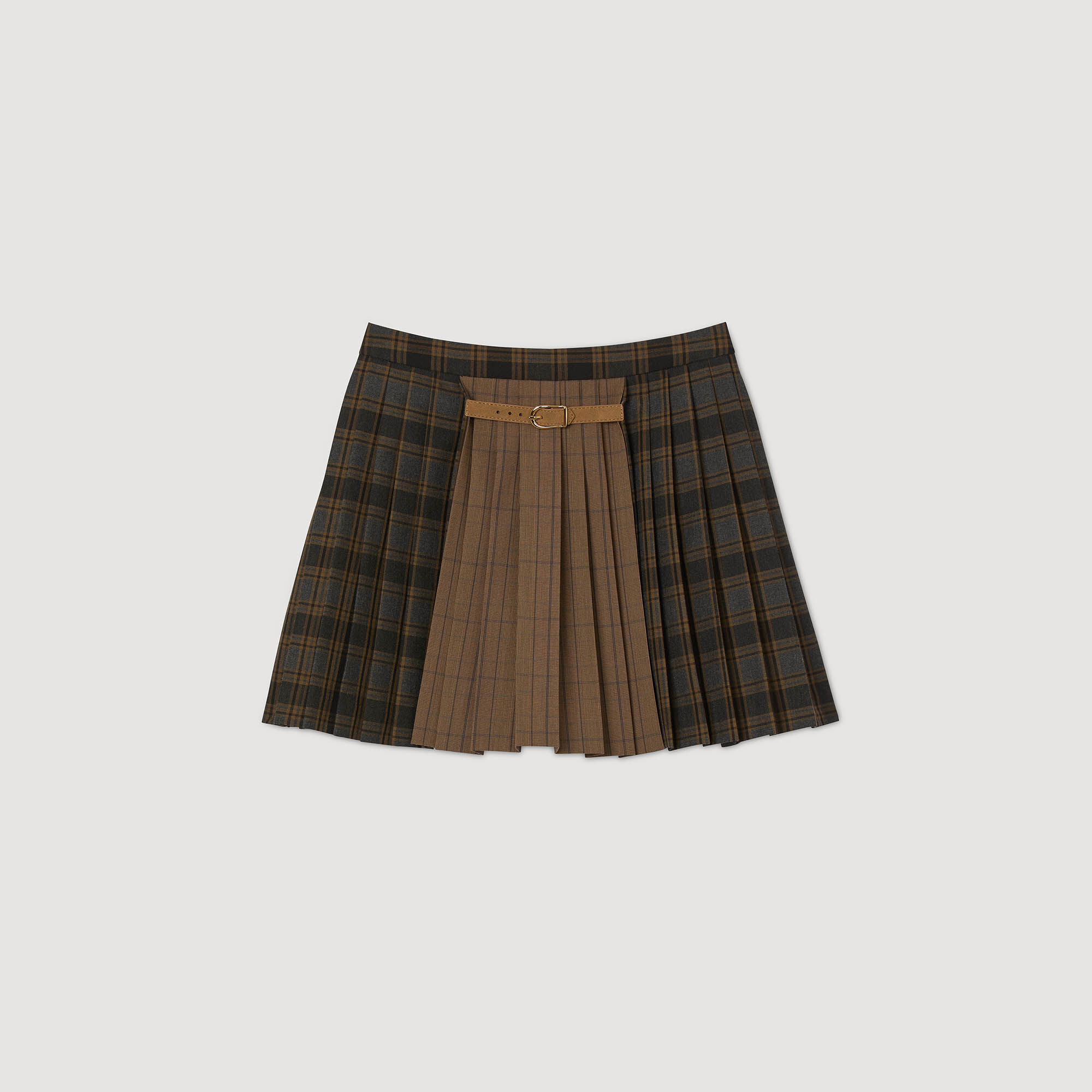 Check pattern pleated mini skirt